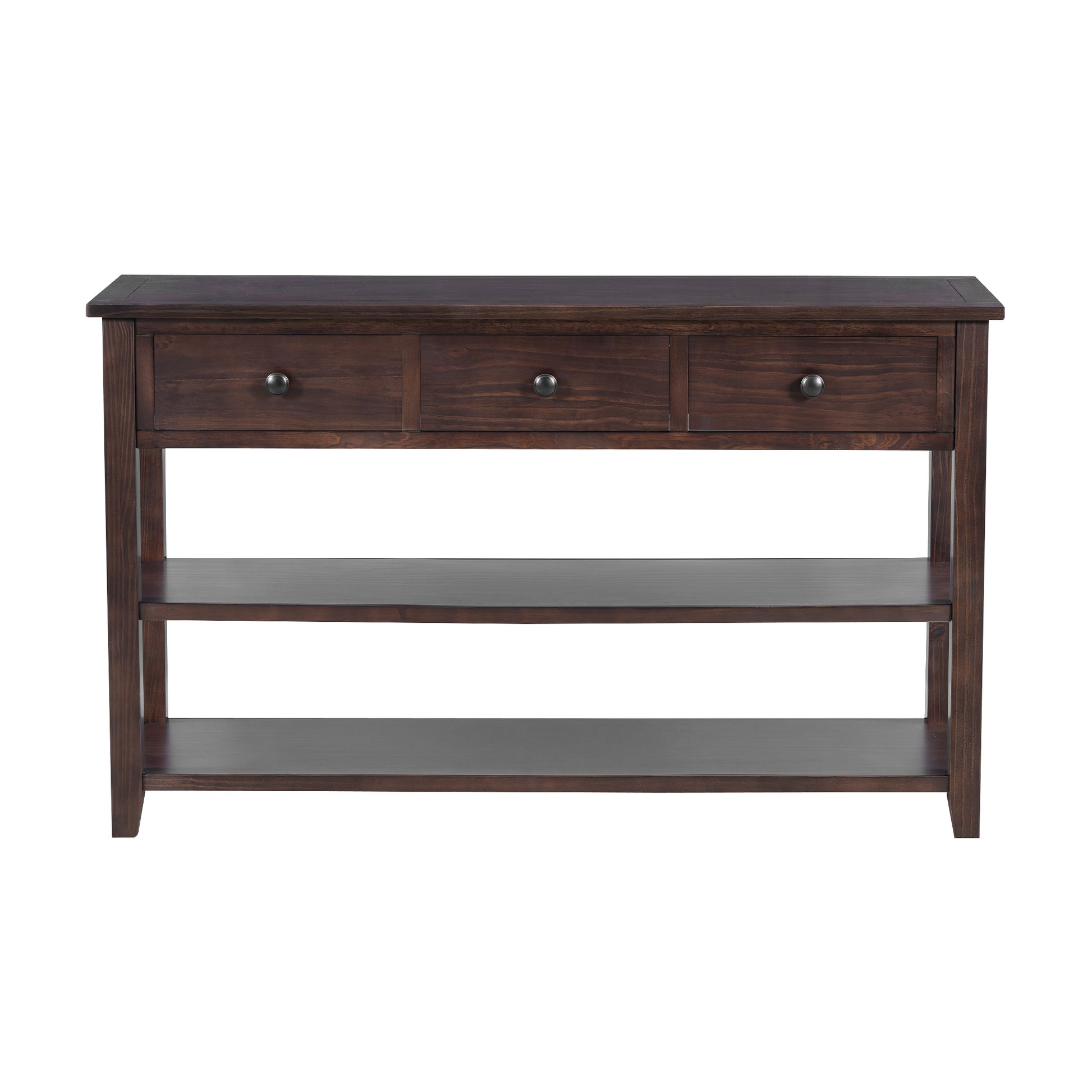 Retro Design Console Table With Two Open Shelves, Pine Solid Wood Frame And Legs For Living Room Espresso Espresso Solid Wood Mdf