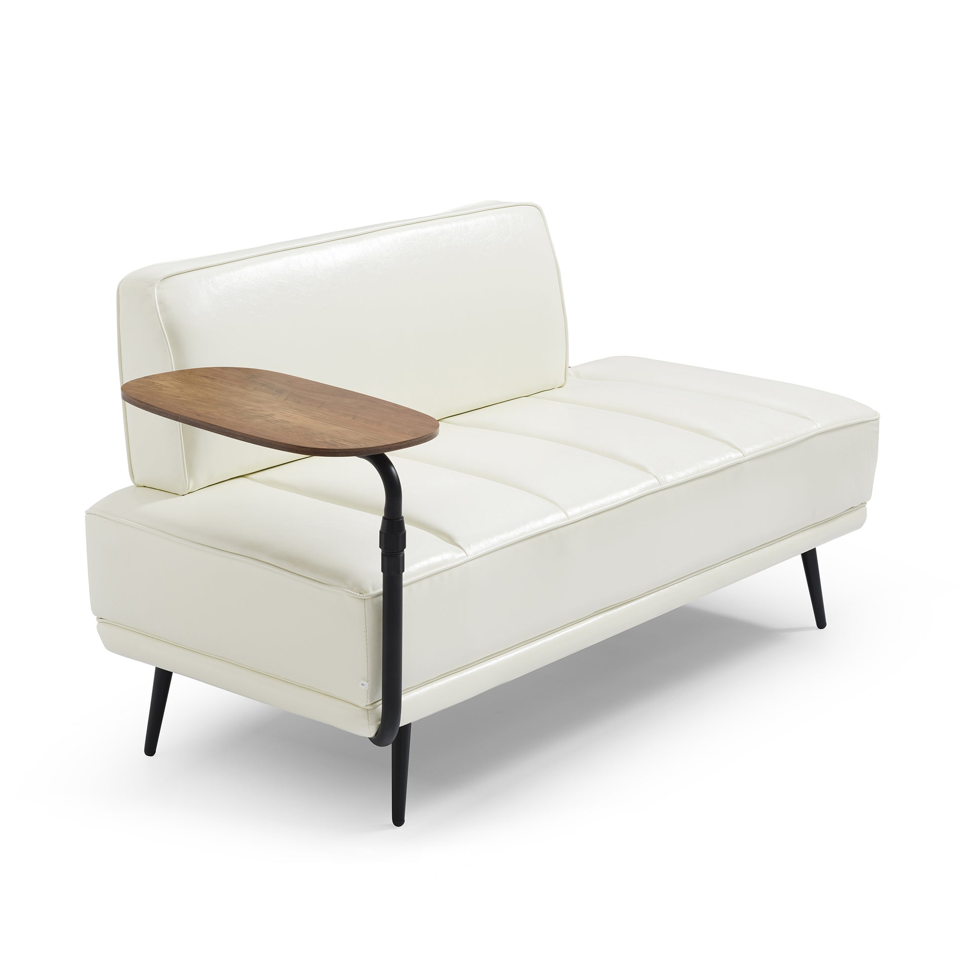 55"Inch Width Modern End Of Bed Bench,Beige Faux Leather Upholstered With Side Table, 360 Degree Swivel Tray Couch,Entryway Ottoman,Window Bench With Metal Legs For Bedroom, Living Room Beige Faux Leather Wood Primary Living Space Modern Foam Pu Leather