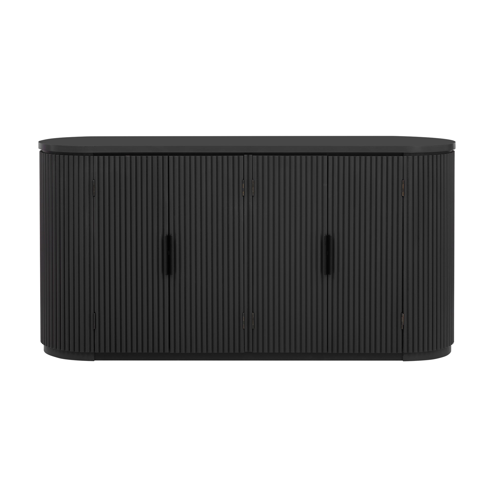 Vertical Striped Door Storage Cabinet With Metal Handles, Adjustable, Suitable For Study, Entryway And Living Room Black Mdf