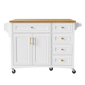K&K 52'' Kitchen Island With Drop Leaf, Embossed Texture Kitchen Island On Wheels With Spice Rack, Towel Rack, 2 Doors And 5 Drawers, Kitchen Storage Cart With Adjustable Shelf For Kitchen, White