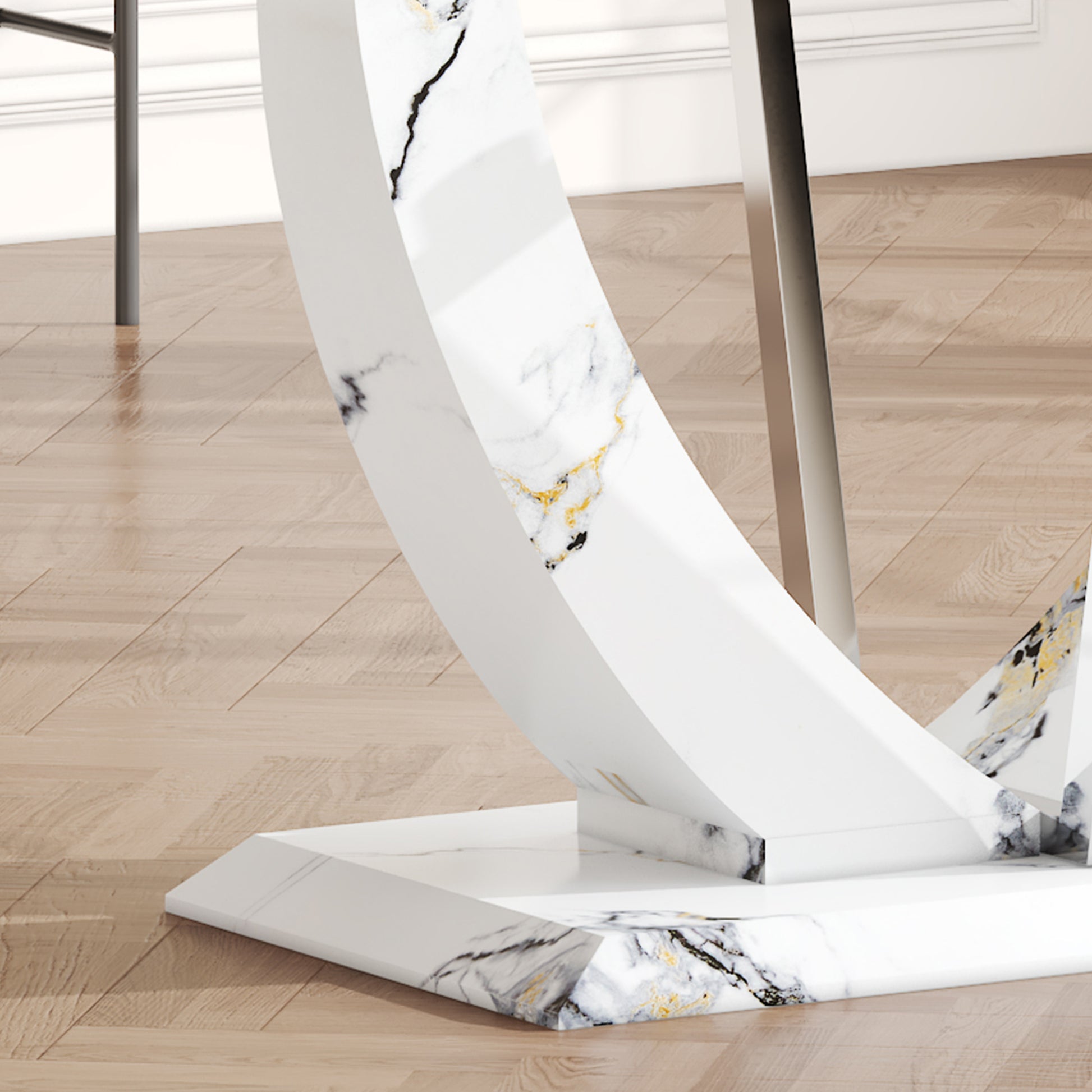 Table And Chair Set, Large Modern Rectangular Glass Table, Can Accommodate 6 8 People, Equipped With A 0.39 Inch Tempered Glass Tabletop And Mdf Table Legs.Paired With Comfortable And Soft Chairs. Black Mdf Glass