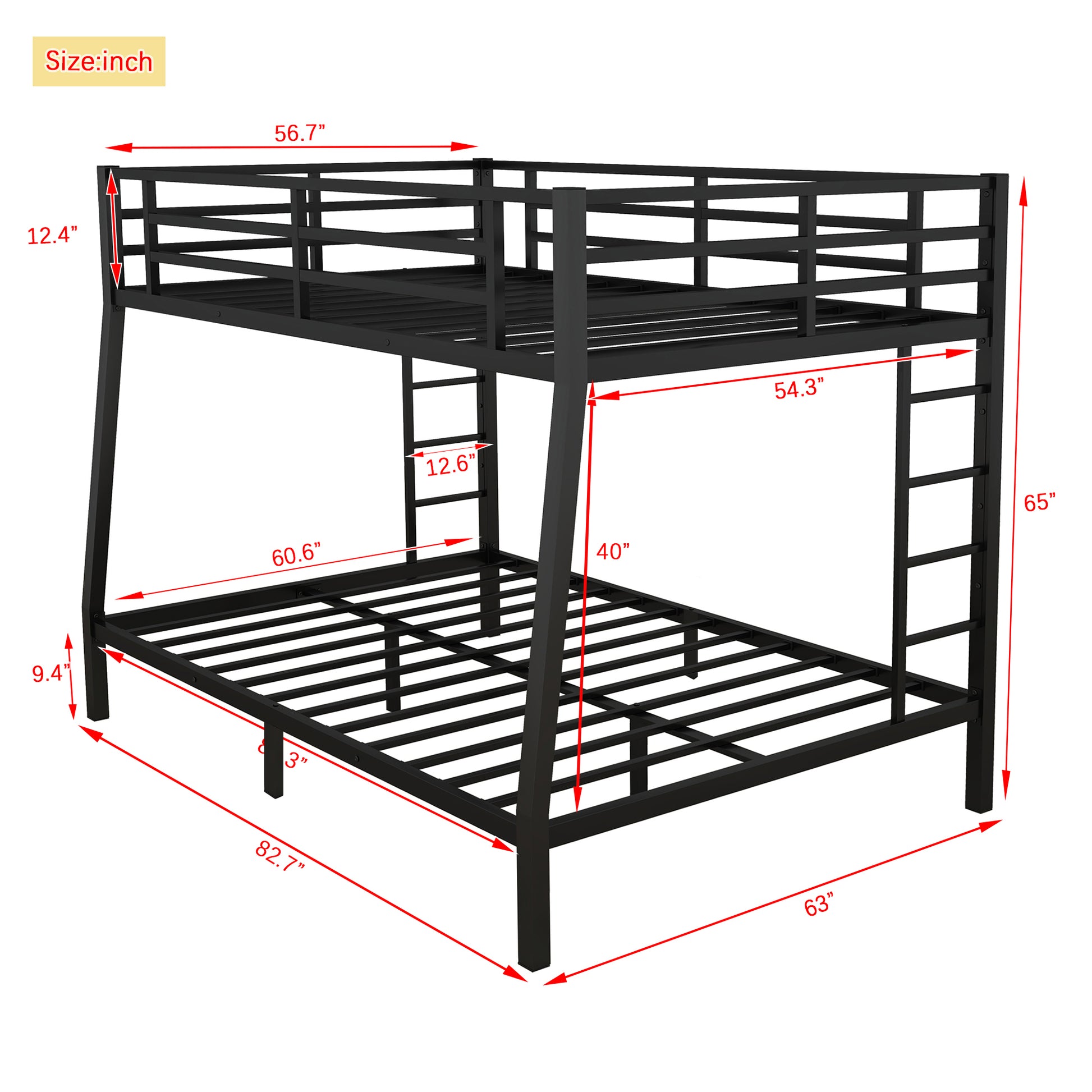 Metal Full Xl Over Queen Bunk Bed For Teens And Adults,Space Saving Noise Reduced No Box Spring Needed Expect Arrive Date 2024 6 27 Full Xl Black Metal