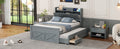 Full Size Wooden Bed With Storage Headboard With Outlets, Extendable Bed With Twin Size Trundle With Three Storage Drawers,Gray Full Gray Wood