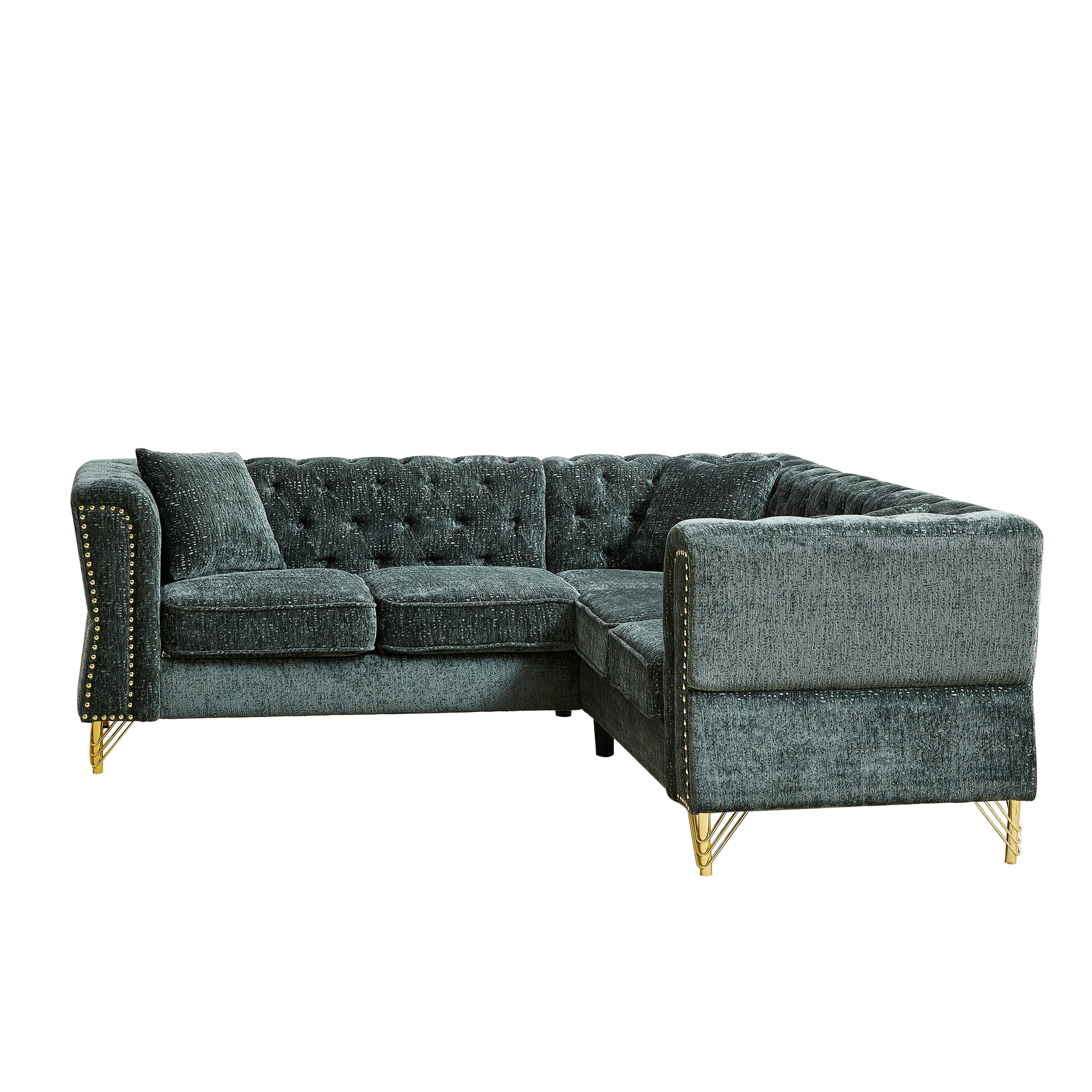 81.5 Inch Chenille Corner Sofal Shaped Sectional Couch, 5 Seater Corner Sofas With 3 Cushions For Living Room, Bedroom, Apartment, Office Green Foam Chenille 5 Seat