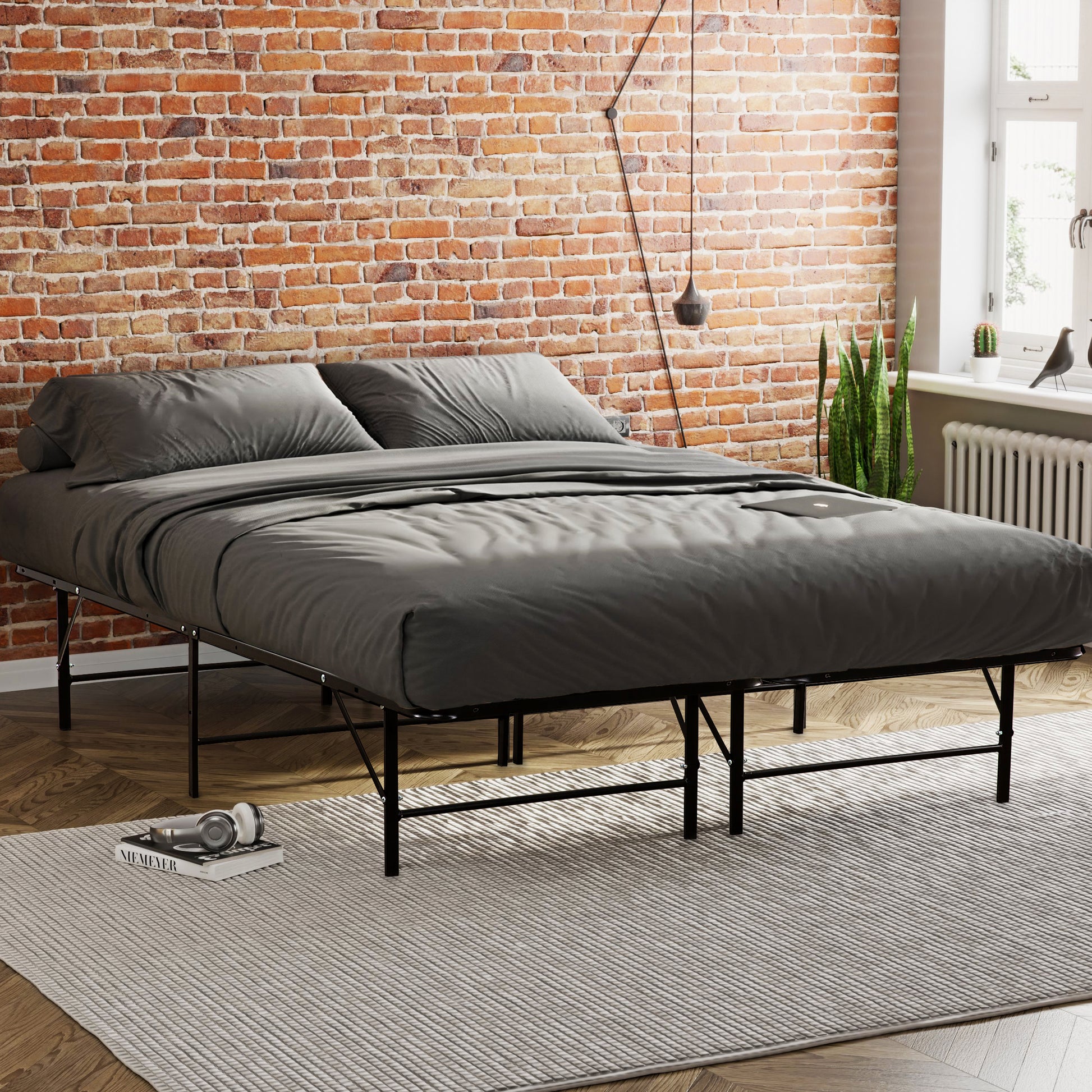 Metal Mattress Foundation Bed Frame, Cal King Size Bed Base, Bedroom Furniture, Black Box Spring Not Required California King Black Bedroom Modern Bed Frame Steel