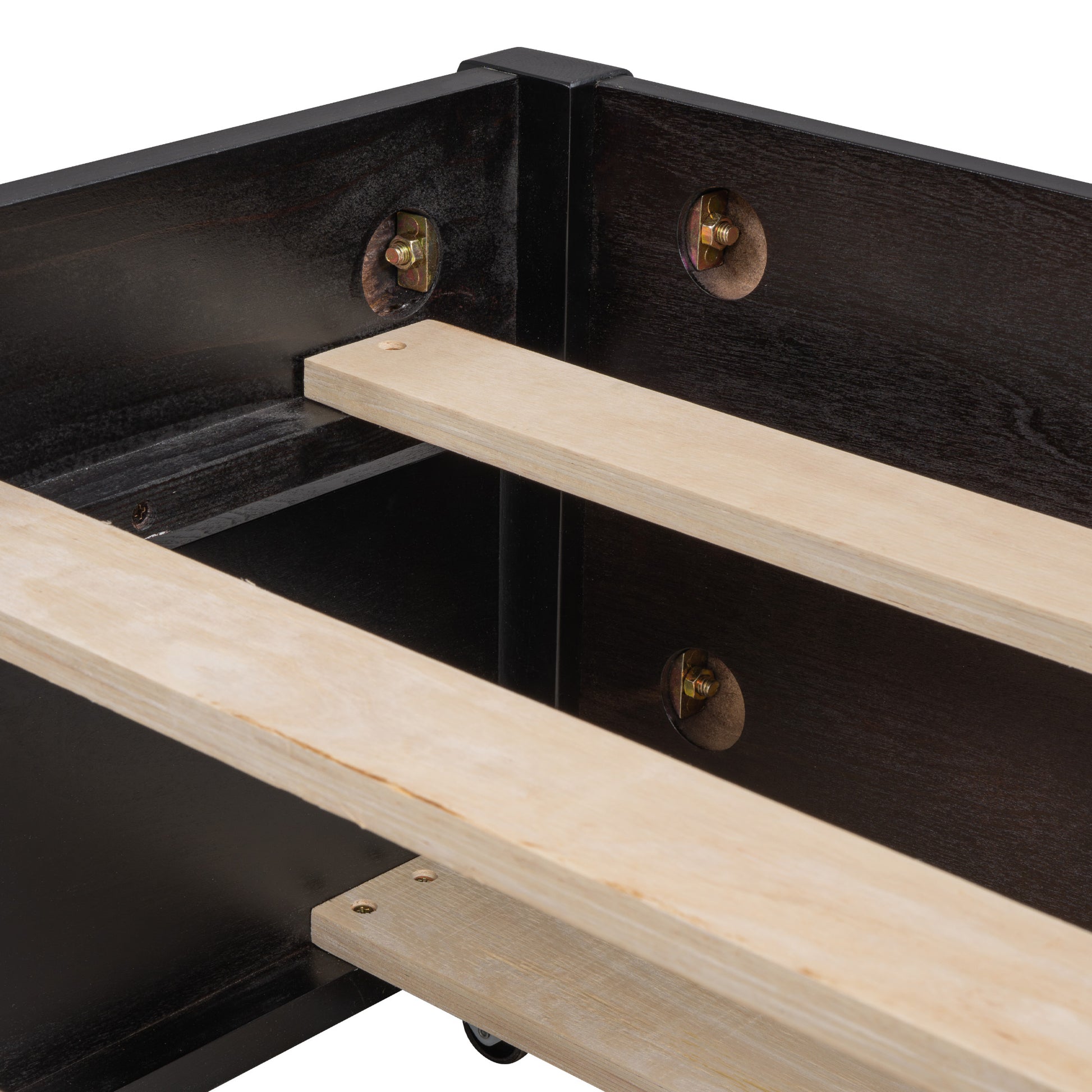 Queen Size Wooden Storage Platform Bed, With 2 Big Drawers, T Size Trundle ,Espresso Queen Espresso Plywood