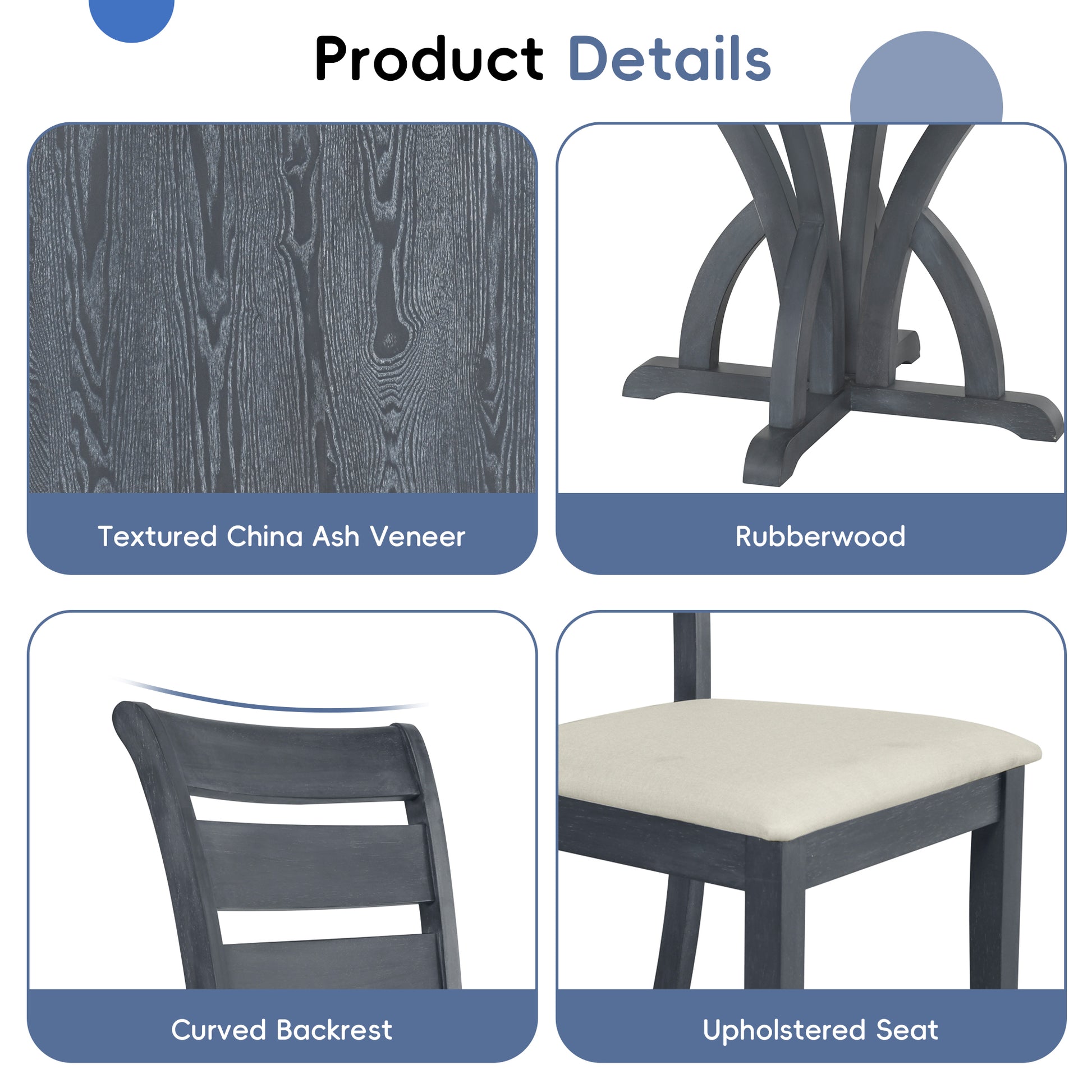 5 Piece Farmhouse Round Pedestal Extending Dining Table Set Extendable Kitchen Table Set With 15.8" Removable Leaf And Ladder Back Dining Chairs For Small Places, Black Wood Dining Room Extendable Rubberwood Oval Dining Table With Chair Upholstered Chair