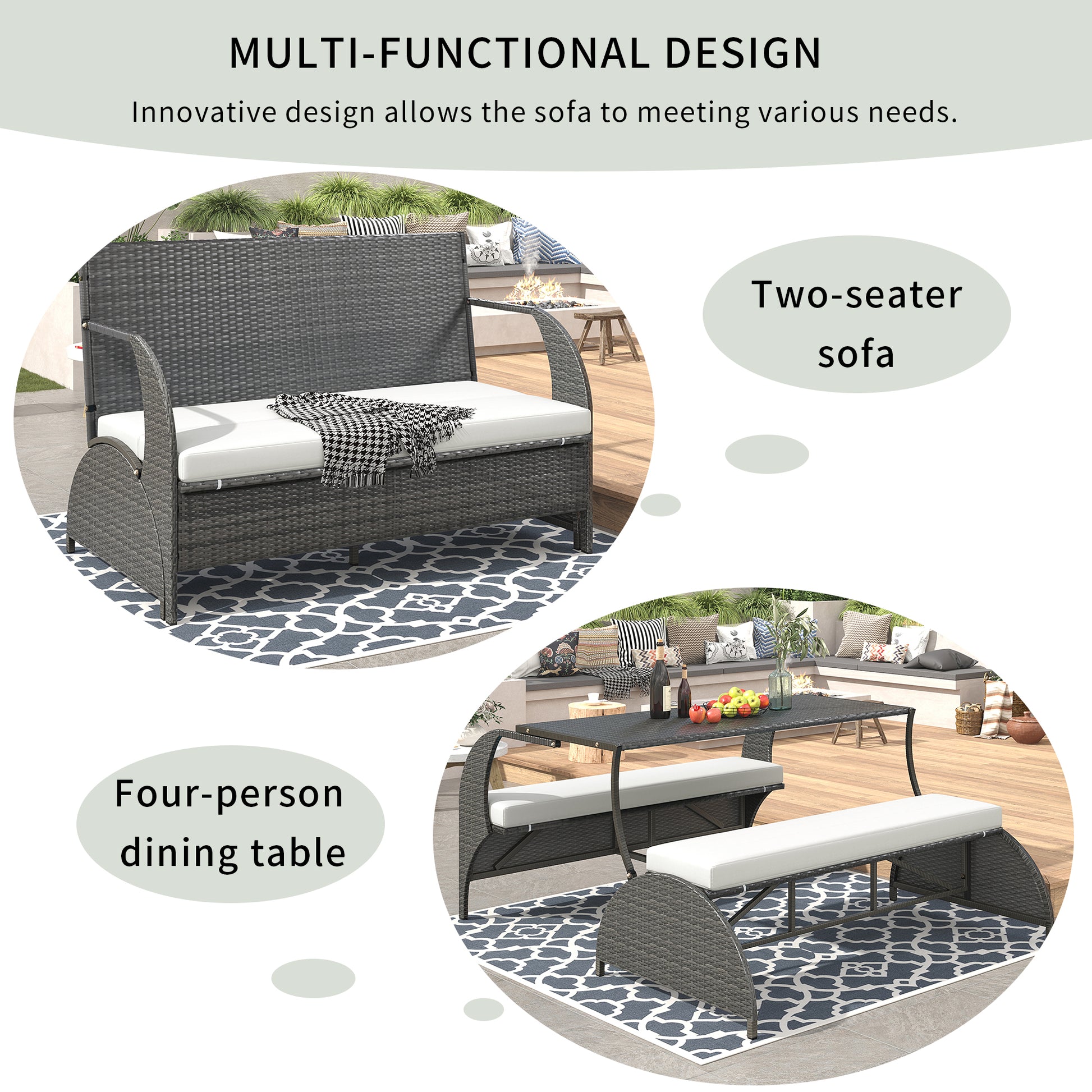 Versatile Outdoor Seat That Converts To Four Seats And A Table, Suitable For Gardens And Lawns Beige Hdpe