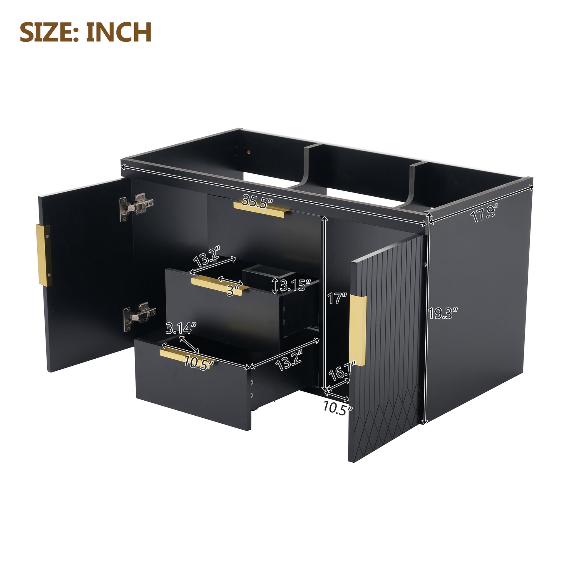 36'' Wall Mounted Bathroom Vanity Without Sink, Floating Bathroom Storage Cabinet With 2 Drawers, Solid Wood Bathroom Cabinet Not Include Basin Sink Black Bathroom Modern Mdf