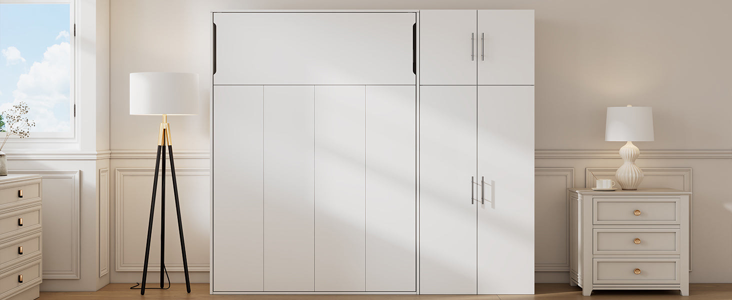 Full Size Murphy Bed With Lockers And Wardrobes, White Box Spring Not Required Full White Murphy Solid Wood Mdf