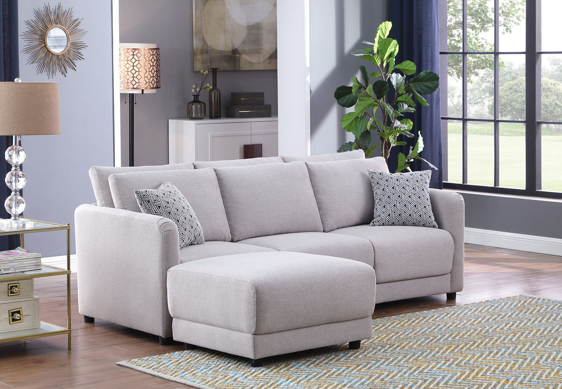 Penelope 85.5" Light Gray Linen Fabric Sofa With Ottoman And Pillows Light Gray Linen