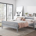 Full Bed Frames With Headboard, Solid Wooden Platform Bed With Corner, Modern Low Profile Bed Frame, No Box Spring Needed, Grey Full Grey Wood