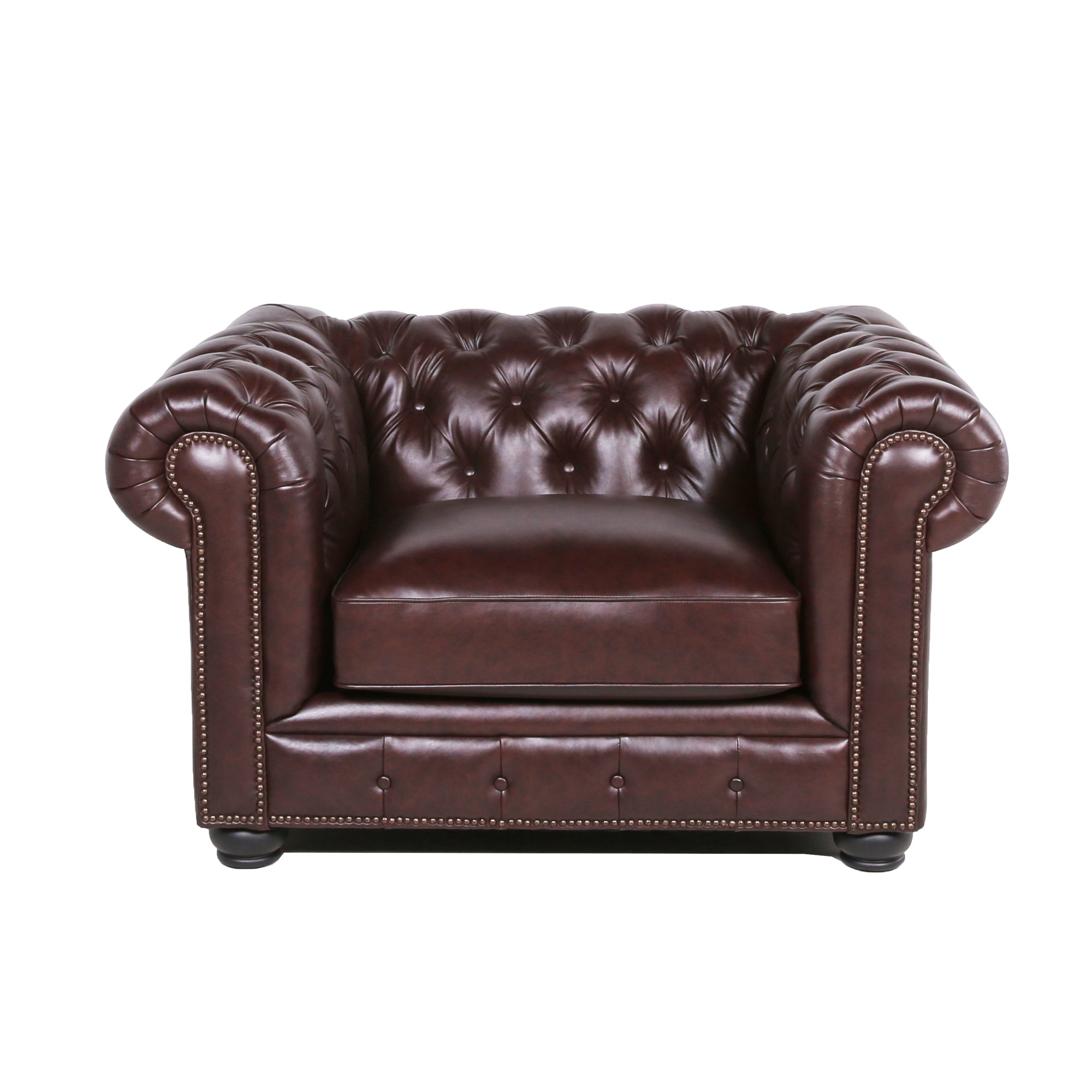 Traditional Tufted Leather Chesterfield Chair Chocolate Leather