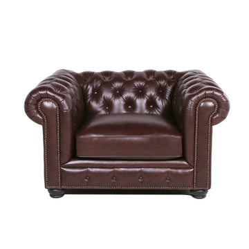 Traditional Tufted Leather Chesterfield Chair Chocolate Leather