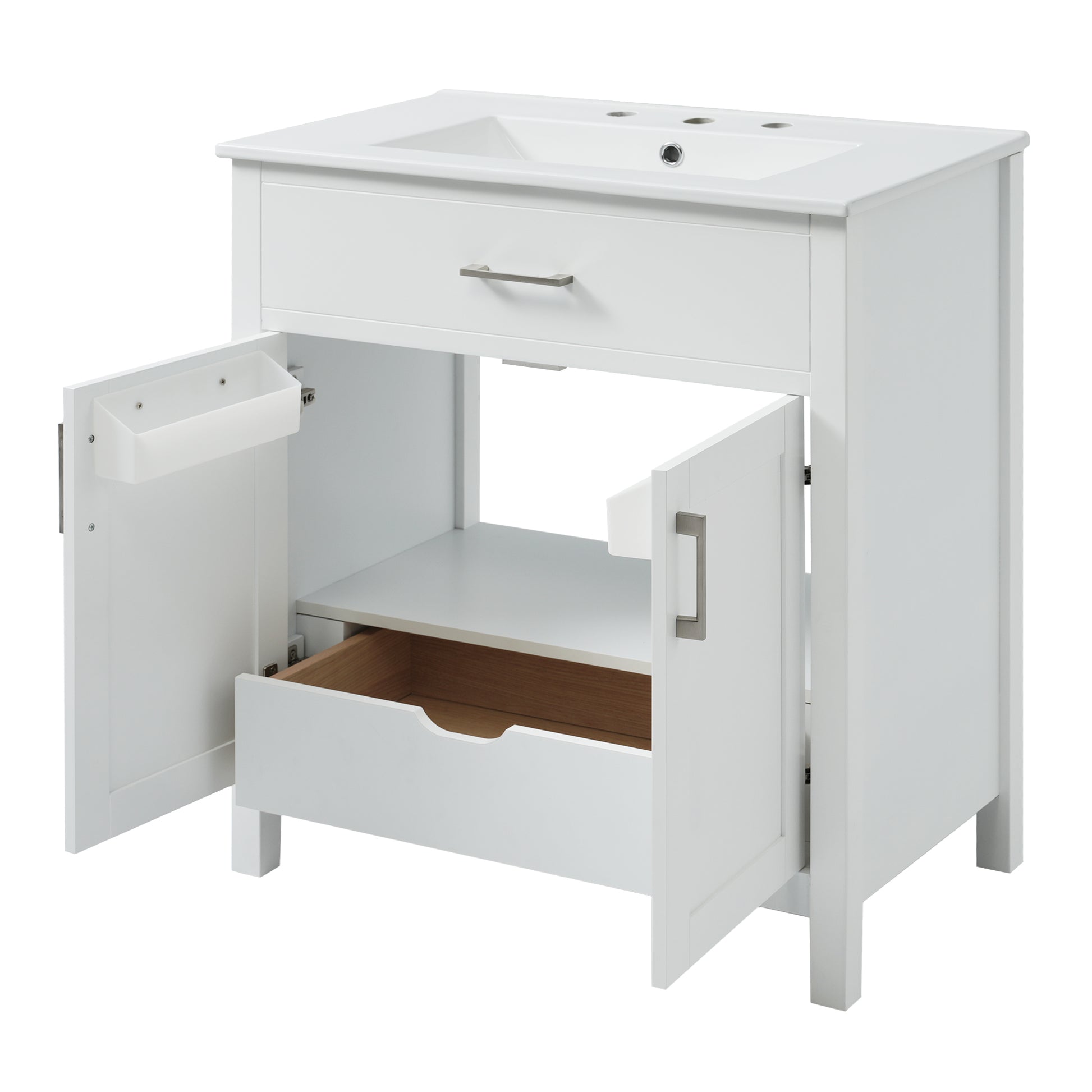 30 Inch Bathroom Vanity With Ceramic Sink And Large Storage The Perfect Choice For Small Bathrooms White Bathroom Solid Wood Mdf
