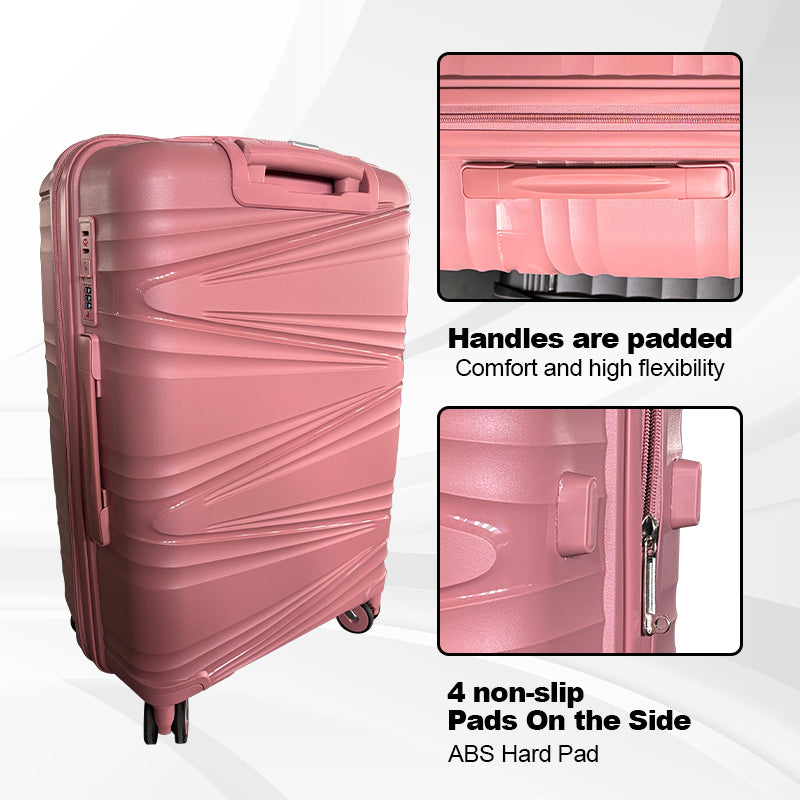 Hardside Luggage Sets 3 Pieces, Expandable Luggages Spinner Suitcase With Tsa Lock Lightweight Carry On Luggage 20Inch 24Inch 28Inch Rose Gold Polypropylene