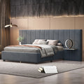 Full Size Upholstered Platform Bed With Big Headboard, Bedroom Furniture, Velvet, Gray Full Gray Plywood