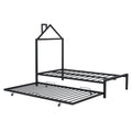 Twin Size Metal Platform Bed With Twin Size Trundle,House Shaped Headboard Design, Black Twin Black Metal