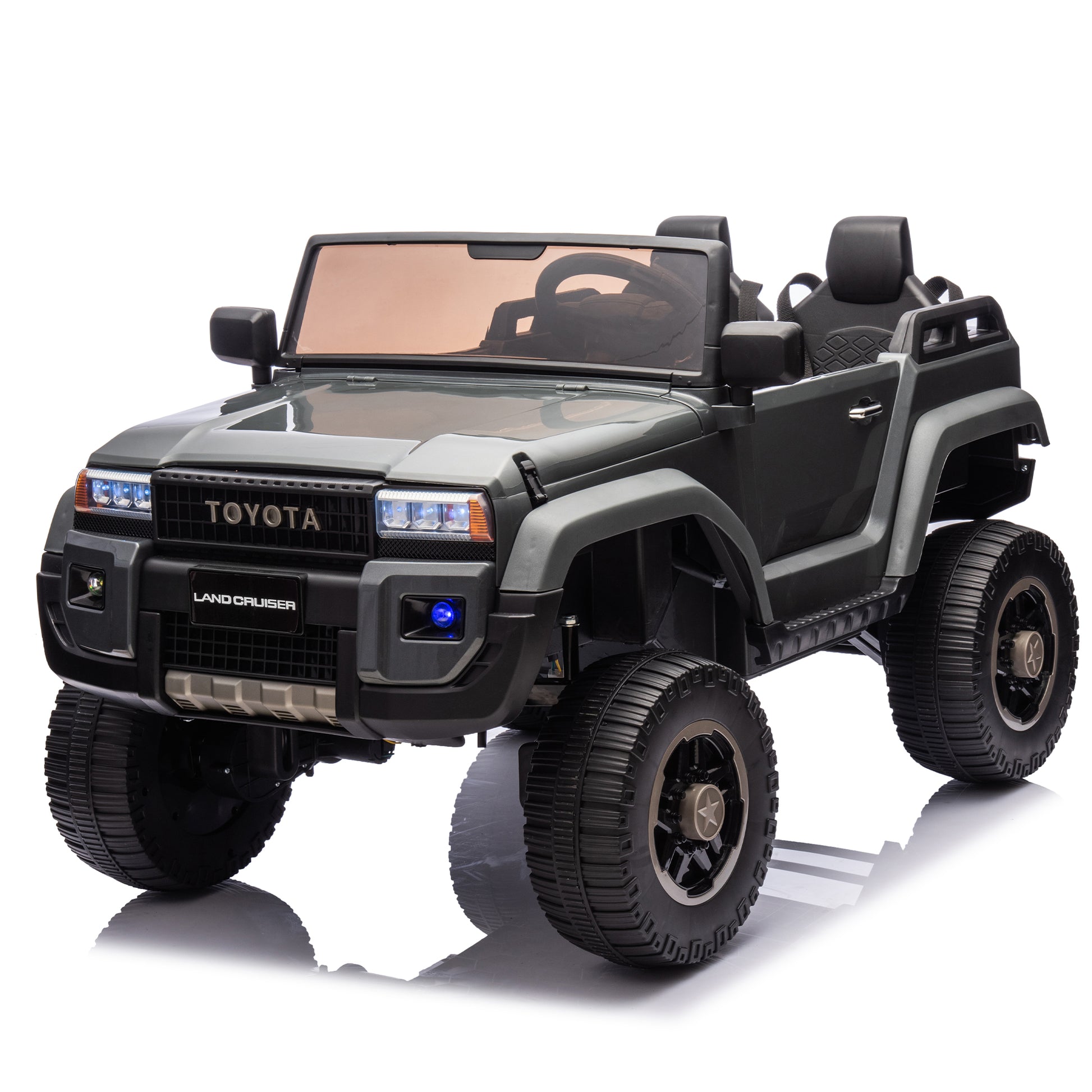 24V Two Seater Kids Ride On Car W Parents Remote Control, Licensed Toyota Lc250,4Wd,220W Motors,With Shovel,Three Point Seat Belt,Slow Start,Speed Adjustment,Bluetooth,Music For Kids Aged 3 . Gray 100 149 Lbs Polypropylene