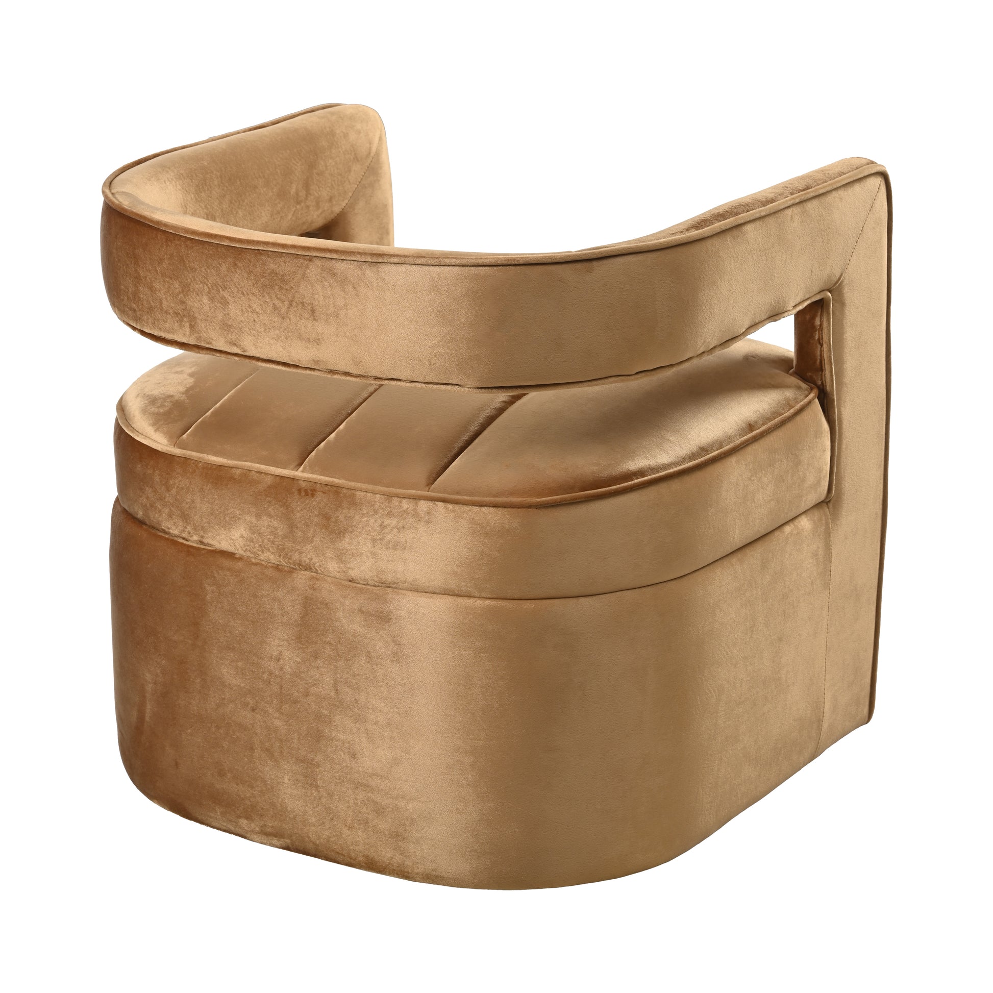 Modern Velvet Accent Chair With Ribbed Detail, Luxury Curved Fully Upholstered Accent Chair, Brown No Assembly Needed Brown Velvet