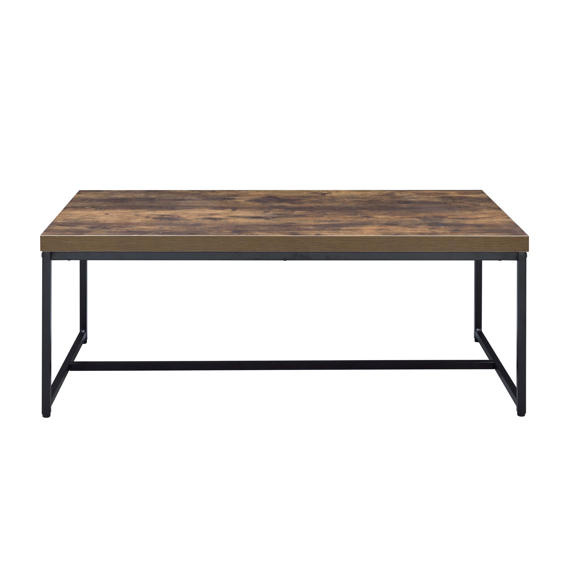 Weathered Oak And Black Rectangle Coffee Table Black Brown Primary Living Space Industrial Oak Rectangular Wood Metal Sled