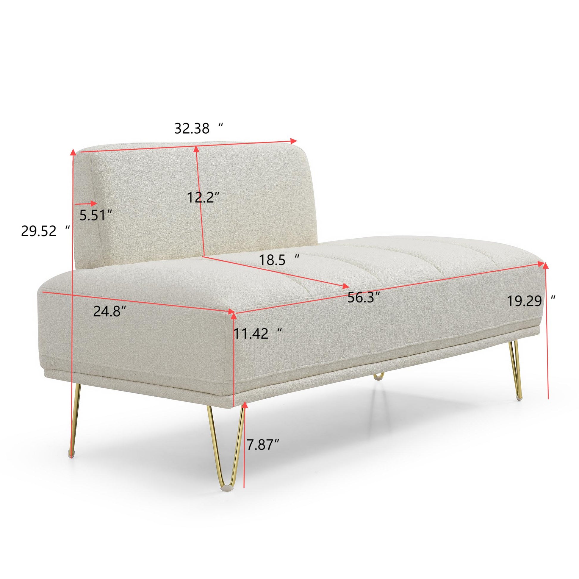 56.3"Inch Width Modern End Of Bed Bench,Teddy Fabric Upholstered 2 Seater Sofa Couch Entryway Ottoman Bench, Fuzzy Sofa Stool Footrest Window Bench With Gold Metal Legs For Bedroom, Living Room,Beige Beige Wood Primary Living Space Modern Foam Teddy 2