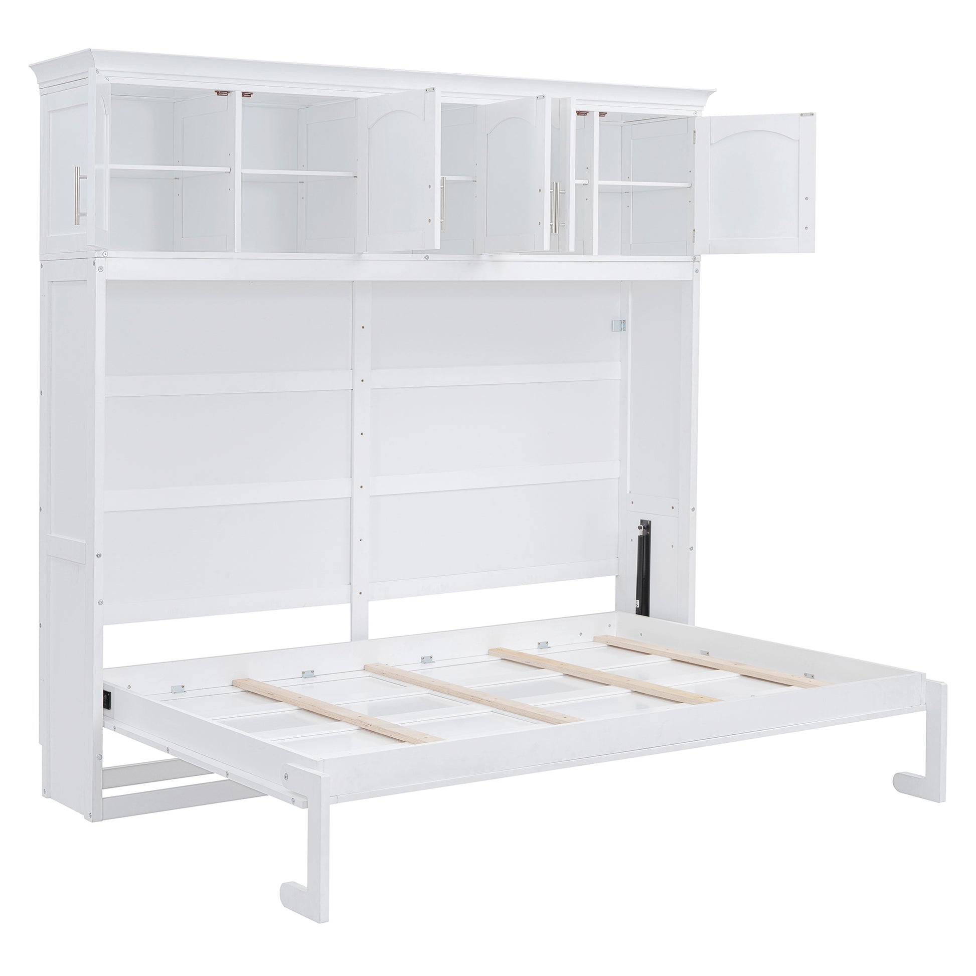 Queen Size Murphy Bed Wall Bed With Top Cabinets,White Queen White Plywood