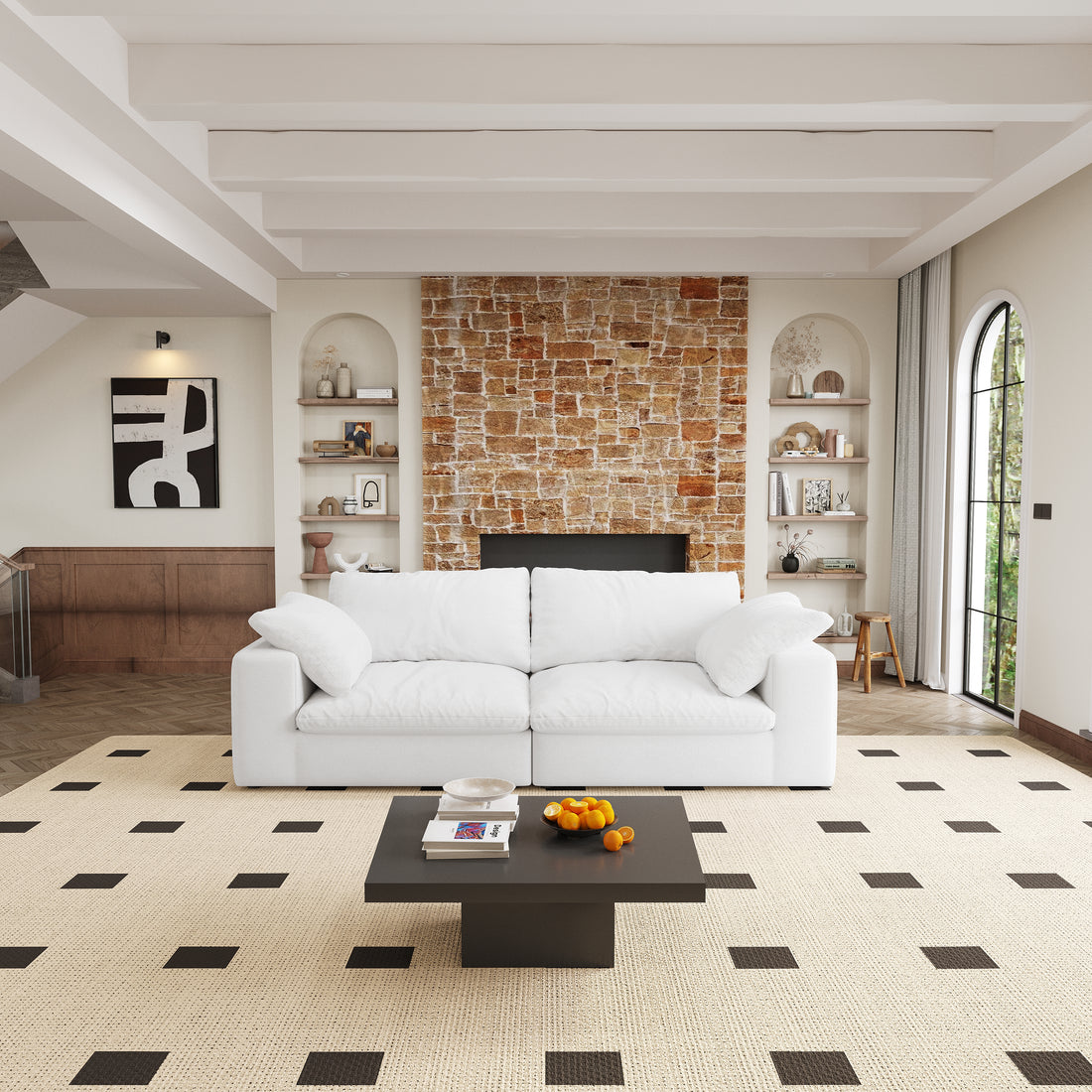 Modular Sectional Couch 80" Down Filled Modular Sectional Sofas For Living Room,Cushion Covers Removable Seater 2Seaters White Down Filling,Fabric 2 Seat