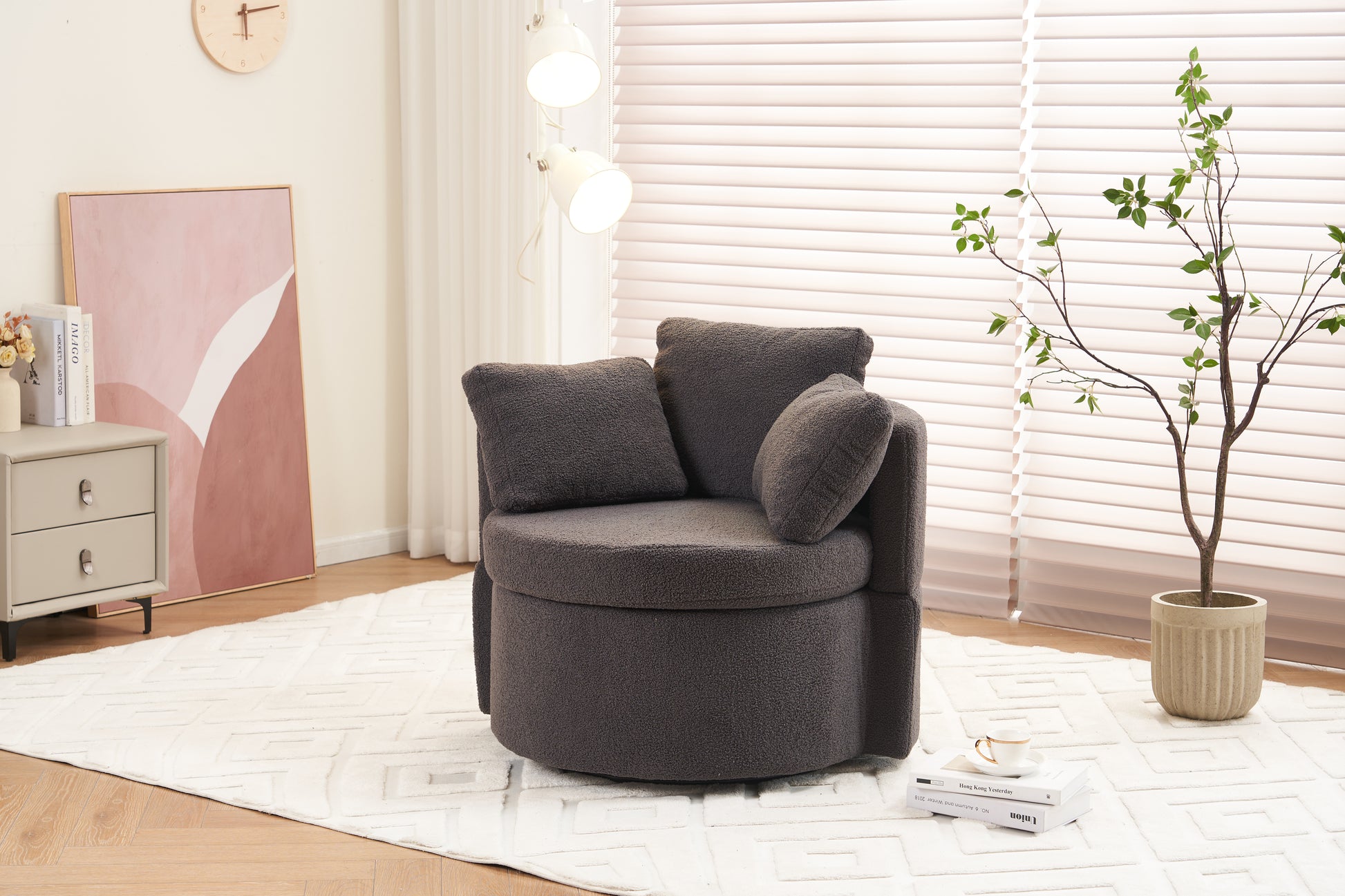 029 Teddy Fabric Swivel And Storage Chair With Back Cushion For Living Room,Dark Gray Dark Gray Primary Living Space Modern Foam Teddy