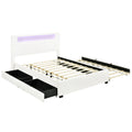 Queen Size Upholstered Platform Bed With Led Frame, With Twin Xl Size Trundle And 2 Drawers, Teddy Fleece, White White Fleece