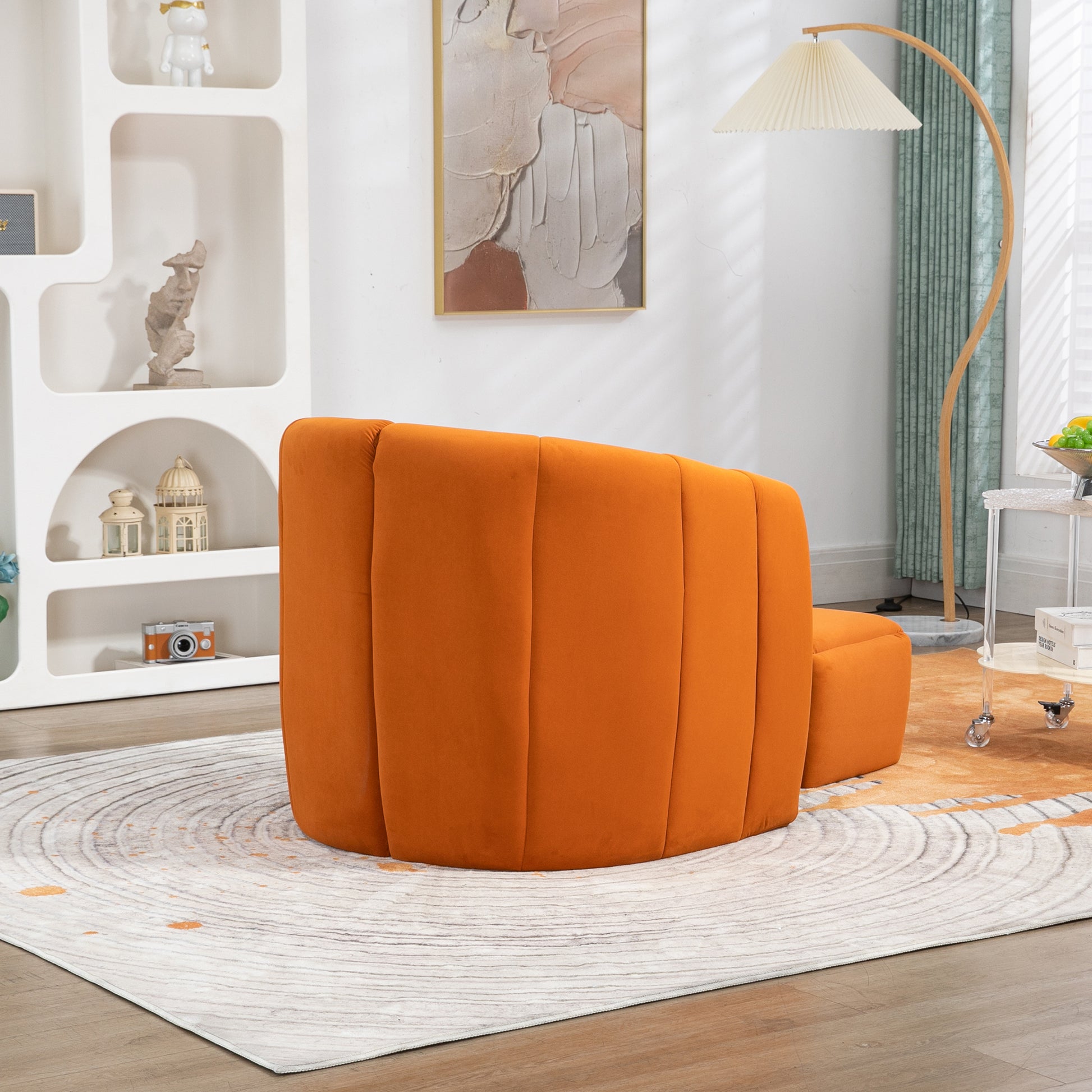 Coolmore Accent Chair With Ottoman, Mid Century Modern Barrel Chair Upholstered Club Tub Round Arms Chair For Living Room Bedroom Office Orange Velvet Orange Foam Velvet