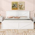 King Size Wooden Platform Bed With Four Storage Drawers And Support Legs, White King White Pine