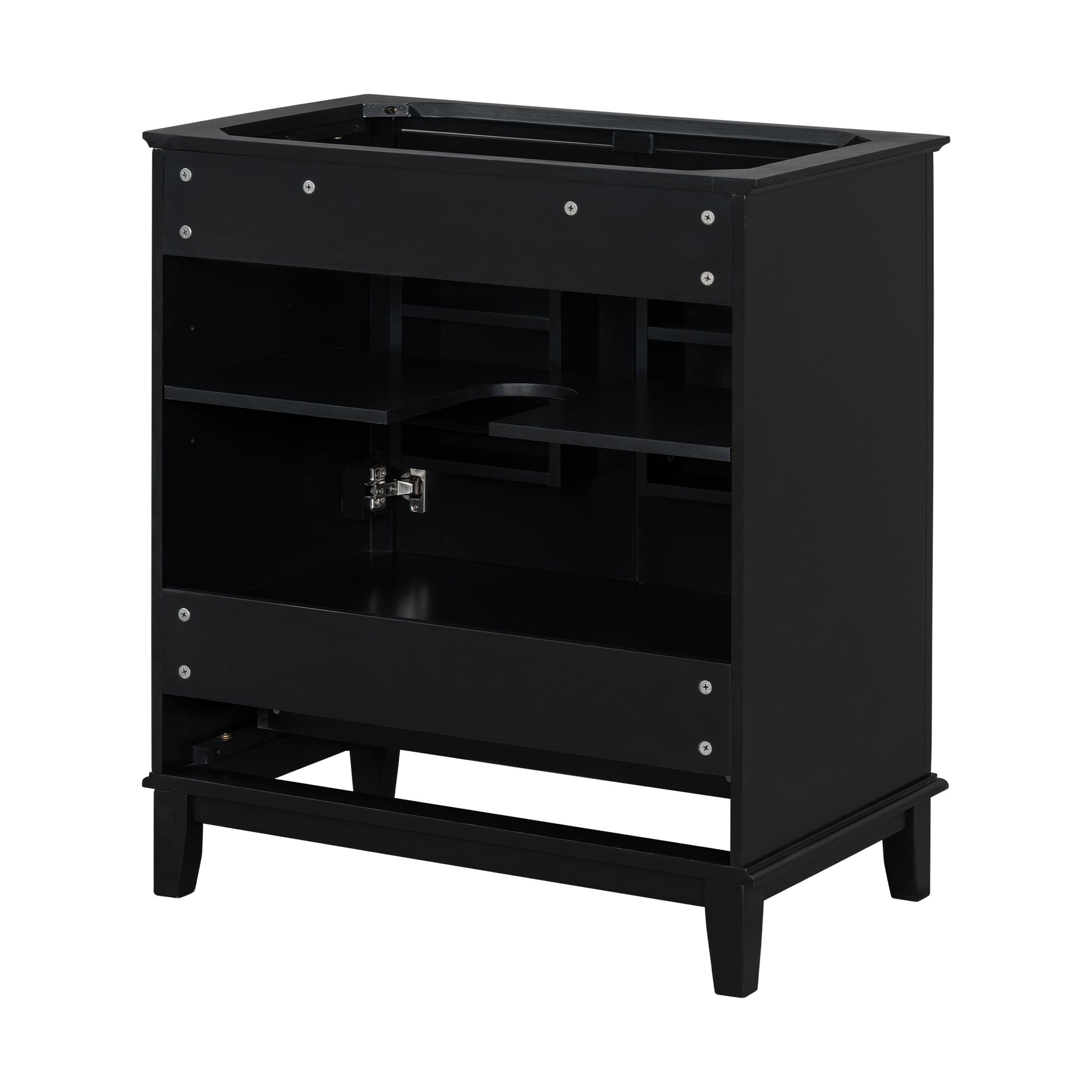 30" Bathroom Vanity Without Sink, Base Only, Multi Functional Bathroom Cabinet With Doors And Drawer, Solid Frame And Mdf Board, Black Black Solid Wood Mdf