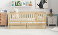 Twin Size Wood Daybed With Fence Guardrails And 2 Drawers, Split Into Independent Floor Bed & Daybed, Natural Old Sku :Lp000881Aan Twin Natural Solid Wood Mdf