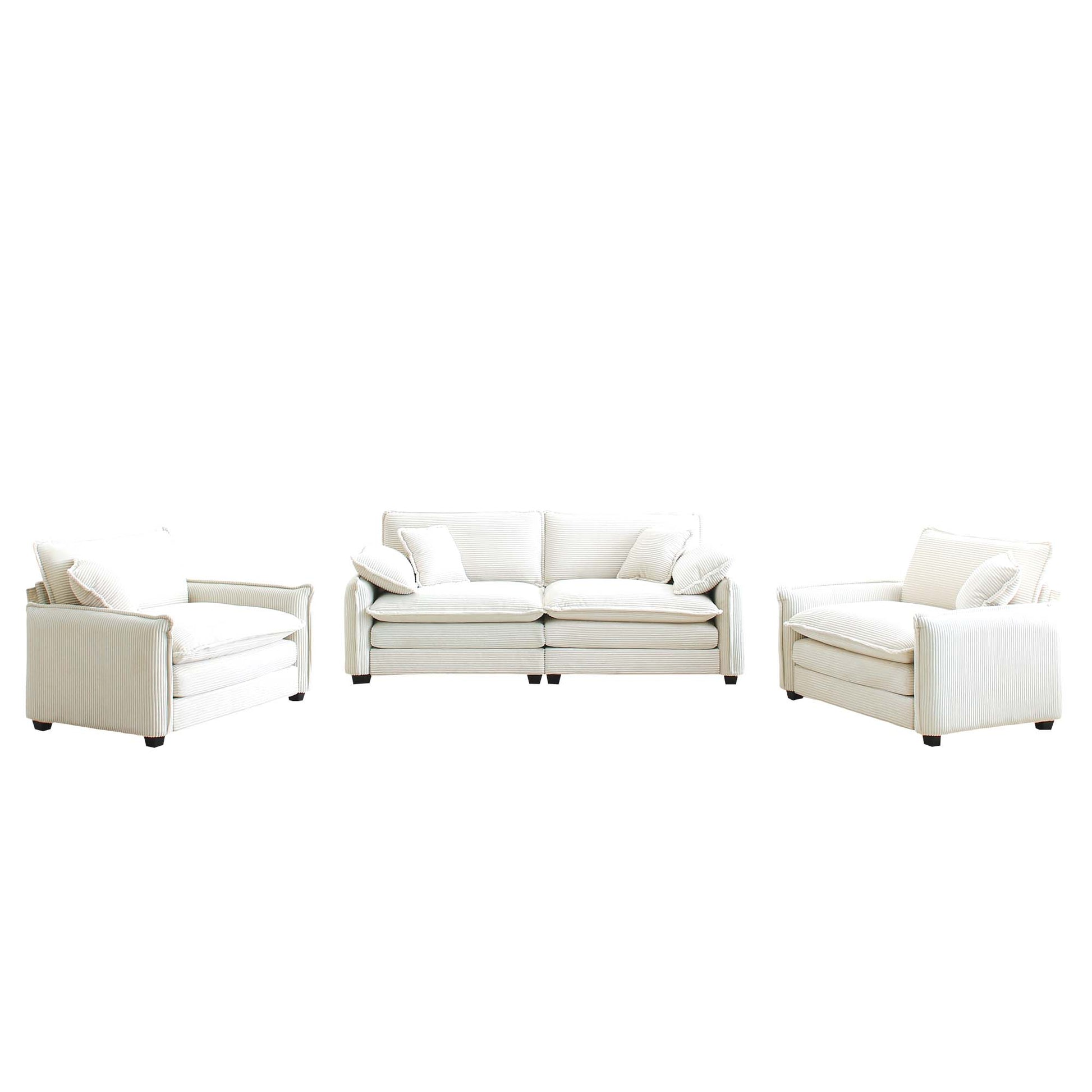 Luxurious And Sophisticated Sofa Set With Soft Cushions And Pillows, Sofa Set For Living Rooms And Clubs As Well As Home Theaters, Consisting Of Two Single Sofas And A 2 Seaters Sofas In Beige Cordur Beige Corduroy 4 Seat