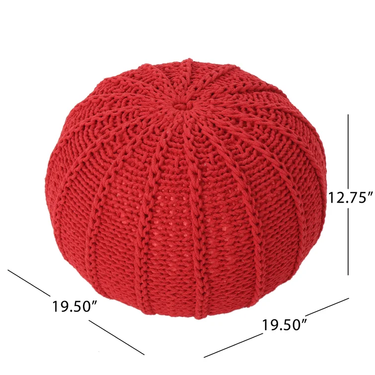 Knited Pouf Red Cotton