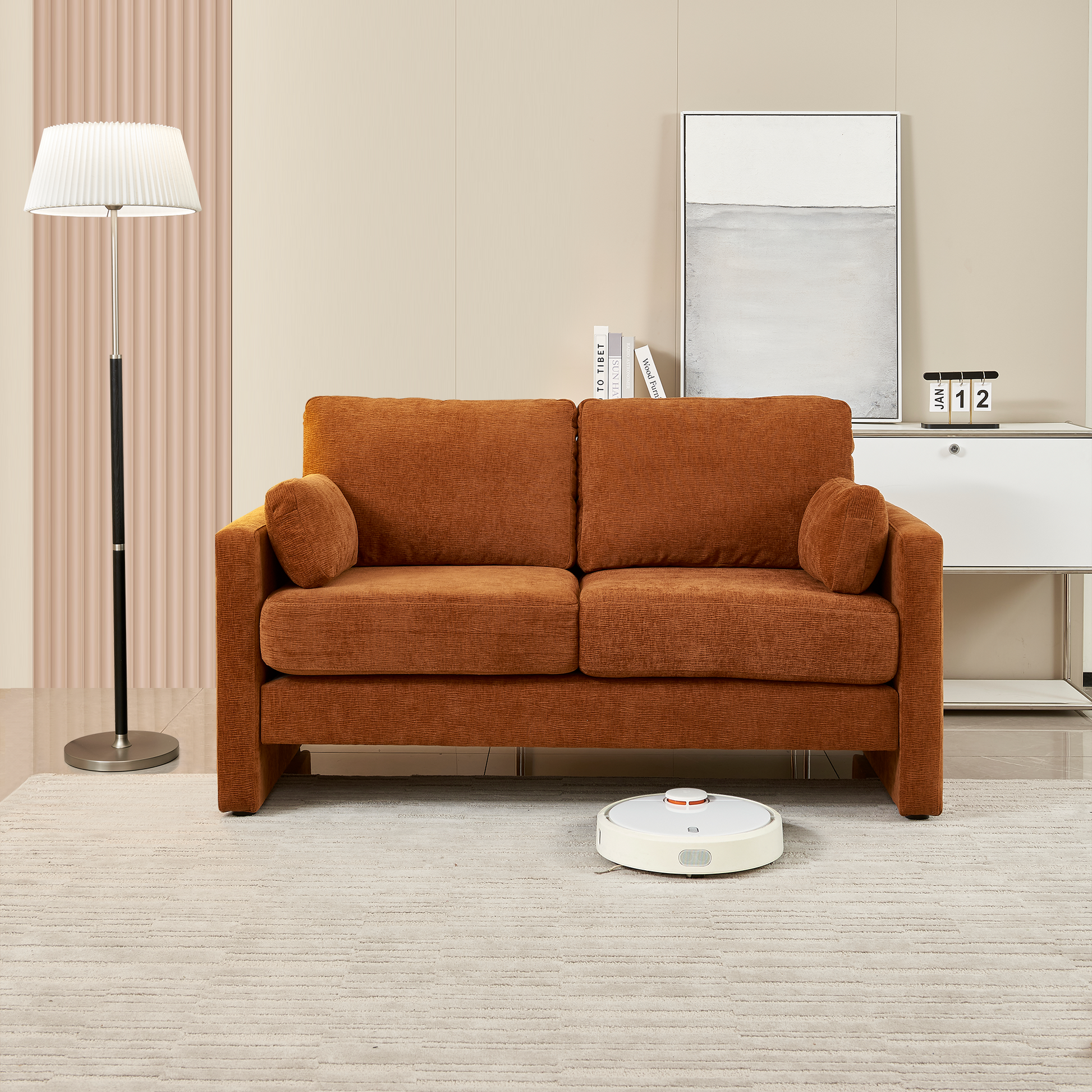 58.66" Small Modern Loveseat Sofa, Mid Century Chenille Fabric 2 Seat Couch Beautiful Seat With Back Cushions, Accent Sofa Couch For Living Room, Bedroom And Small Space Orange Wood Foam Chenille 2 Seat