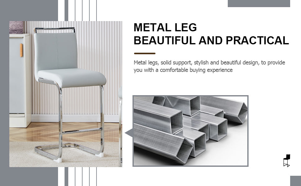 Table And Chair Set. A Rectangular Glass Dining Table With A 0.4 Inch Tempered Glass Tabletop And Mdf Board V Shaped Bracket, Paired With Chairs Consisting Of Pu Seat Cushions And Silver Metal Legs. Black Gray Seats 4 Tempered Glass