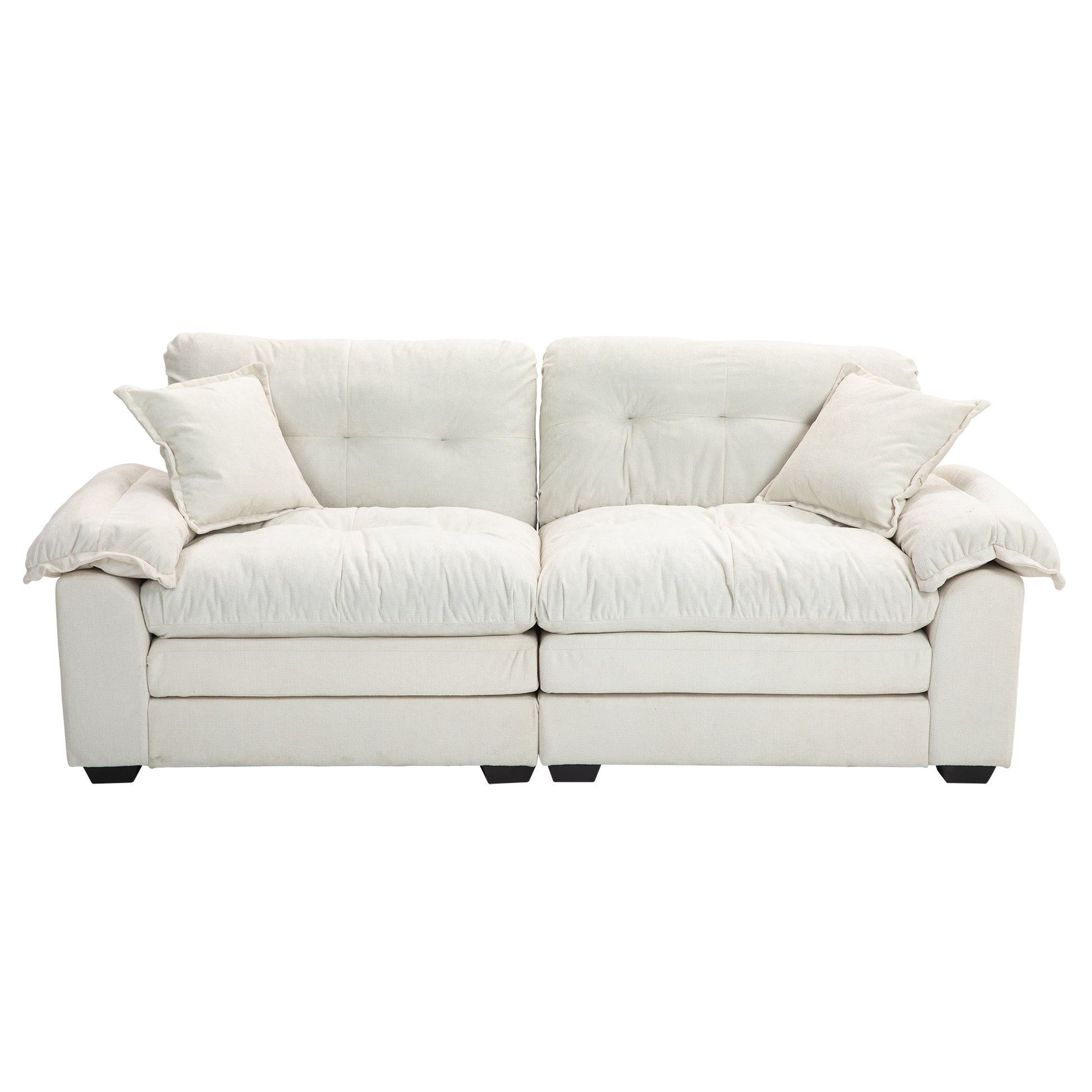 84" Chenille Recliner Sofa Small Sofa Loveseat Deep Seat Sofa Couch With 2 Throw Pillows & Memory Foam For Living Room Apartment Office Lounge Beige Beige Memory Foam Chenille,Upholstered 2 Seat