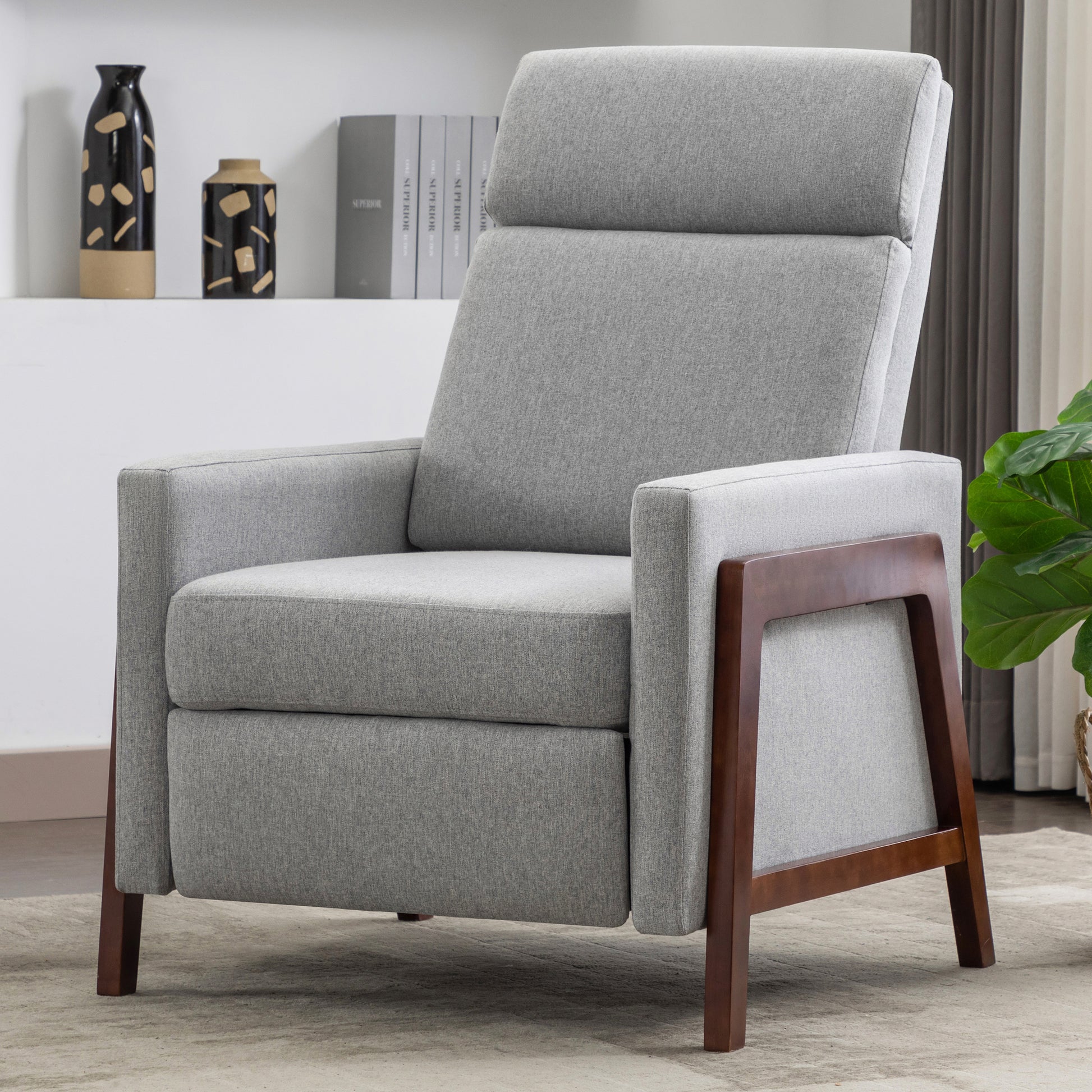 Wood Framed Upholstered Recliner Chair Adjustable Home Theater Seating With Thick Seat Cushion And Backrest Modern Living Room Recliners, Gray Old Sku:Pp289527Aae Gray Linen