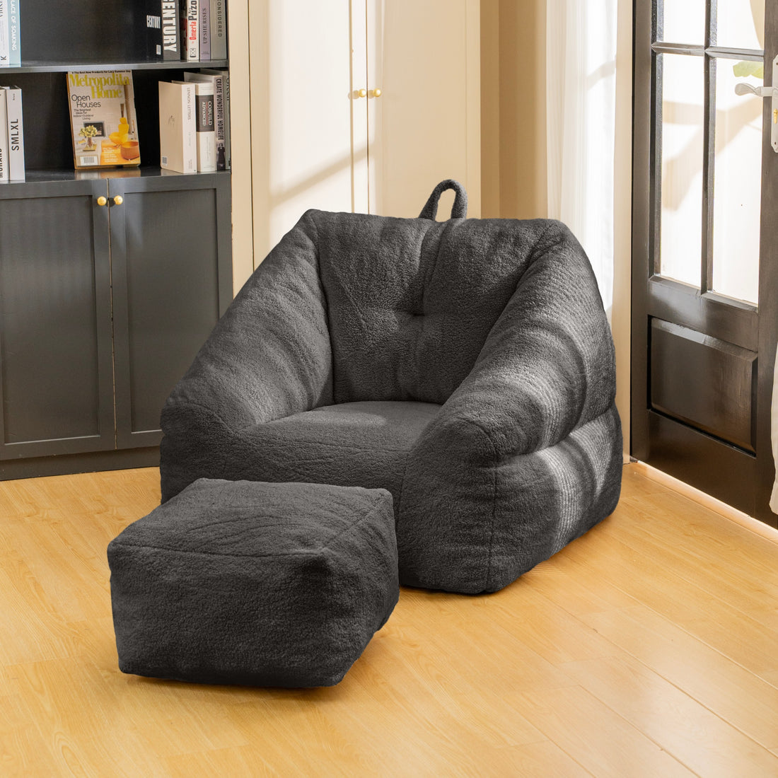 Bean Bag Chair With Filler, Bean Bag Sofa With Tufted Soft Stuffed Filling, Fluffy And Lazy Sofa, Comfy Cozy Beanbag Chairs With Memory Foam For Dorm, Apartment, Living Room, Black Black Primary Living Space Soft Casual,Modern Foam Teddy