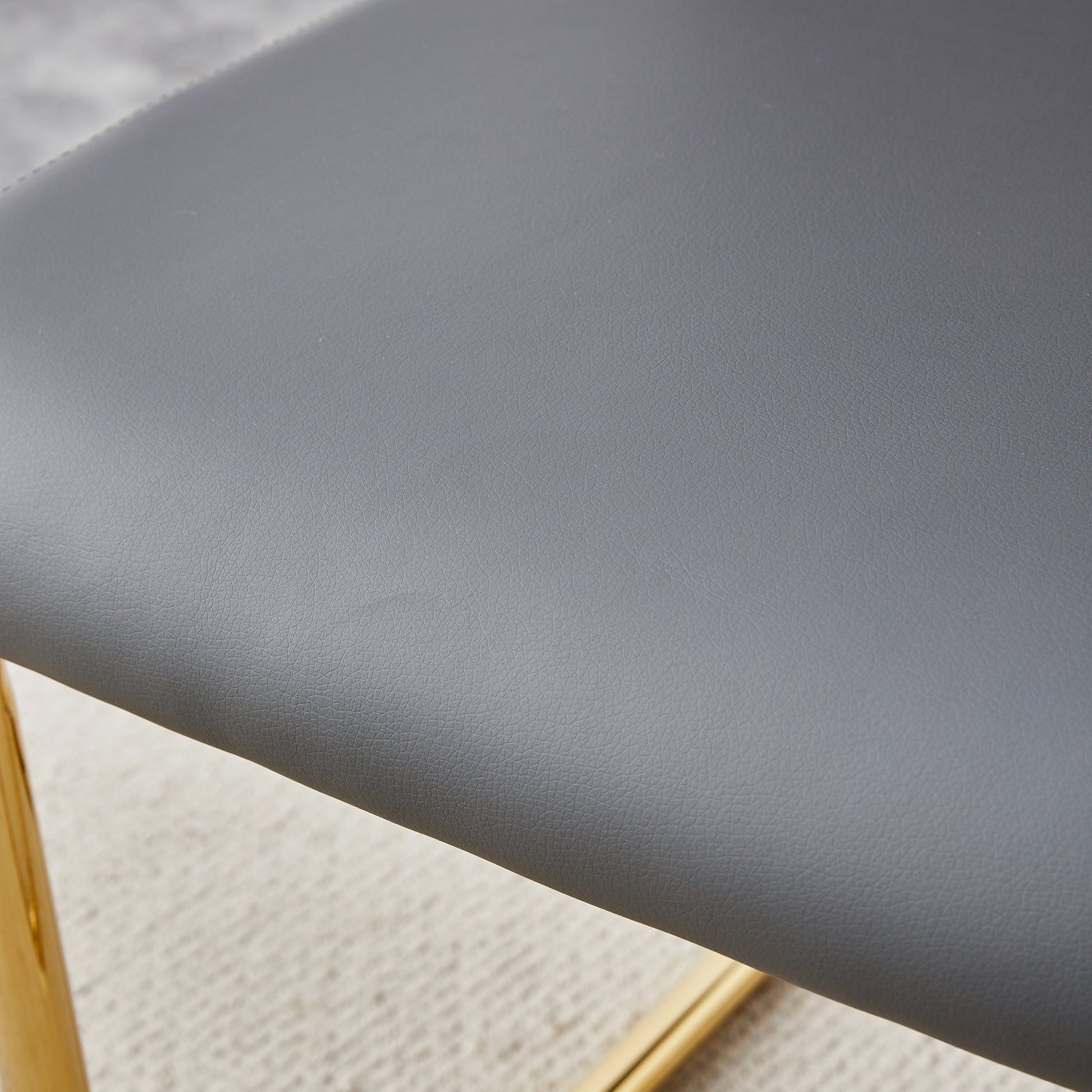 Table And Chair Set.Modern Rectangular Glass Dining Table With A Tempered Glass Tabletop And Metal Legs, Paired With Multiple Chairs Designed With Pu Cushions And Golden Metal Legs. Grey Gold Seats 6 Tempered Glass