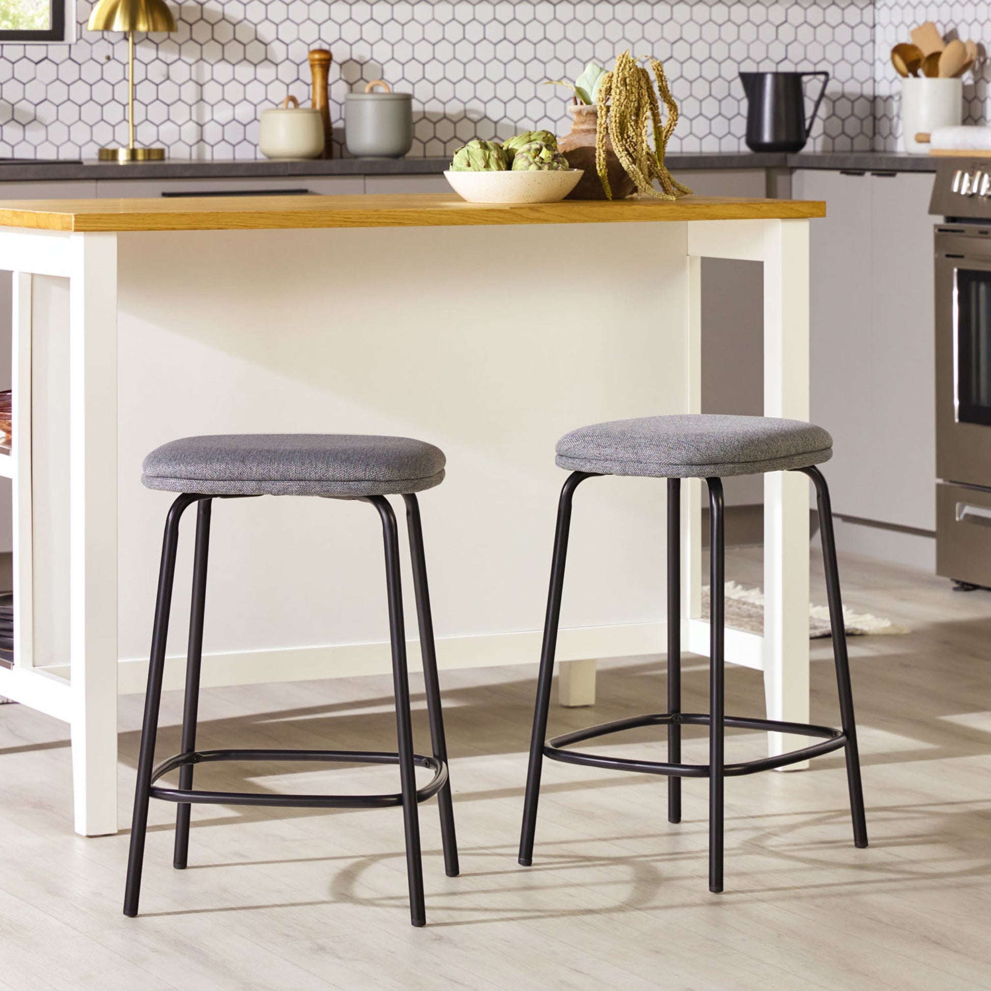 Modern Simple Counter Stool With Upholstered Seat, Set Of 2, Charcoal Charcoal Grey Foam Steel