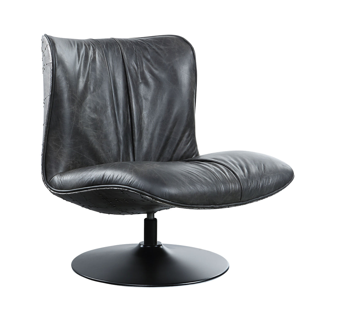 Piotr Accent Chair W Swivel, Black Top Grain Leather Ac02581 Black Wood