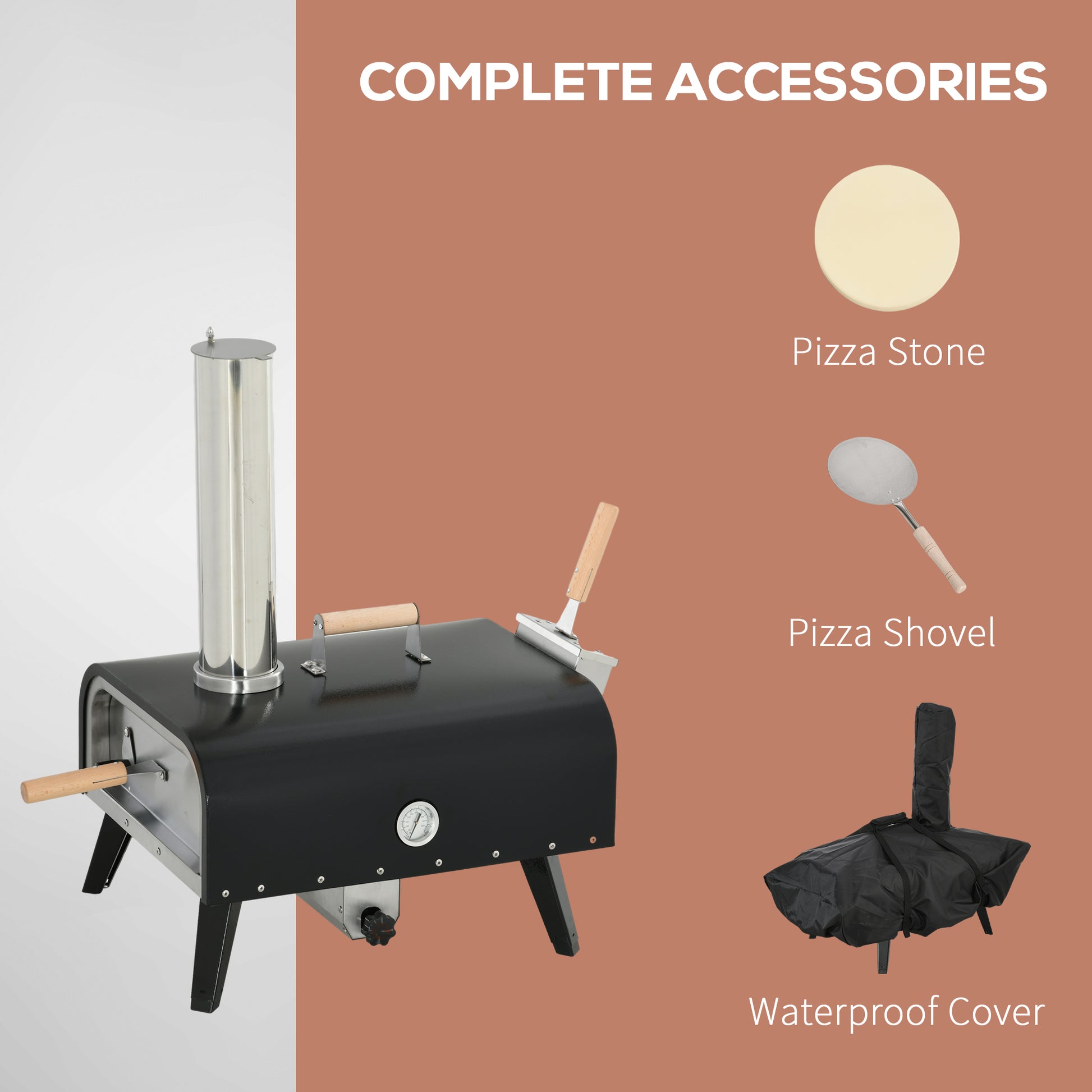 Outsunny Outdoor Pizza Oven With 12" Rotating Stone, Peel And Cover, Portable Pellet Wood Fired Pizza Maker With Foldable Legs, Stainless Steel Pizza Grill For Outside, Backyard, Outdoor Kitchen Black Steel