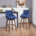 Coolmore Bar Stools Set Of 2 Counter Height Chairs With Footrest For Kitchen, Dining Room And 360 Degree Solid Wood Legs Swivel Bar Stools Set Of 2 Navy Linen Navy Foam Linen