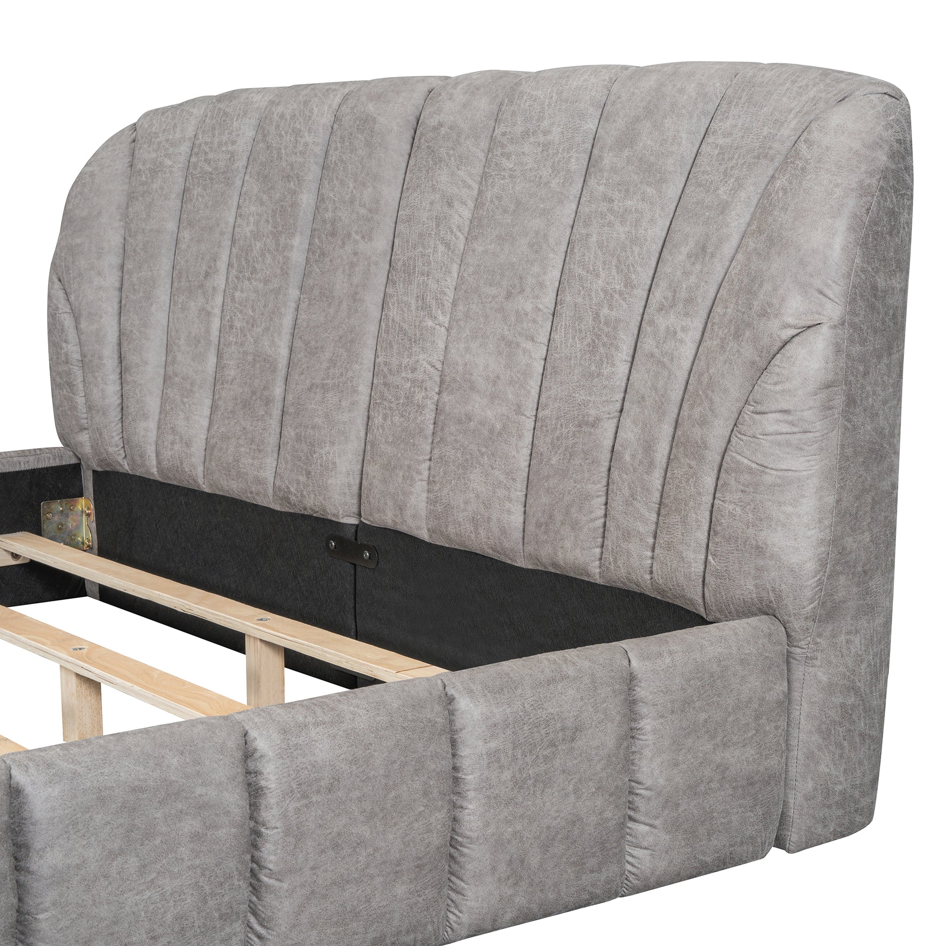 Queen Size Upholstered Platform Bed With Thick Fabric, Polyester, Gray Queen Gray Polyester