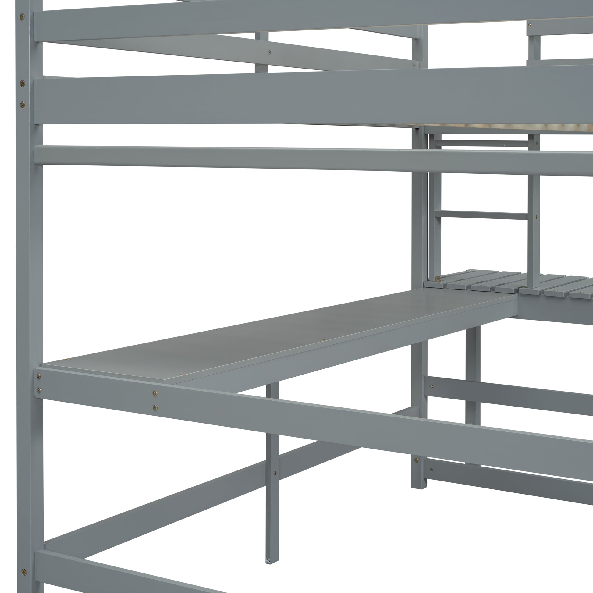 Full Size High Loft Bed With Built In Desk, Ladder Platform, Ladders, Guardrails ,Grey Full Grey Bedroom American Design Pine