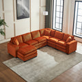 Modern U Shaped 6 Seat Sectional Sofa Couch With One Ottoman And Three Toss Pillows ,Modular Sofa For Living Room,Corduroy Sofa Orange Corduroy 7 Seat