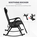Outsunny 2 Pieces Outdoor Rocking Chairs, Foldable Reclining Zero Gravity Lounge Rocker With Pillow, Cup & Phone Holder, Combo Design With Folding Legs, Black Black Steel